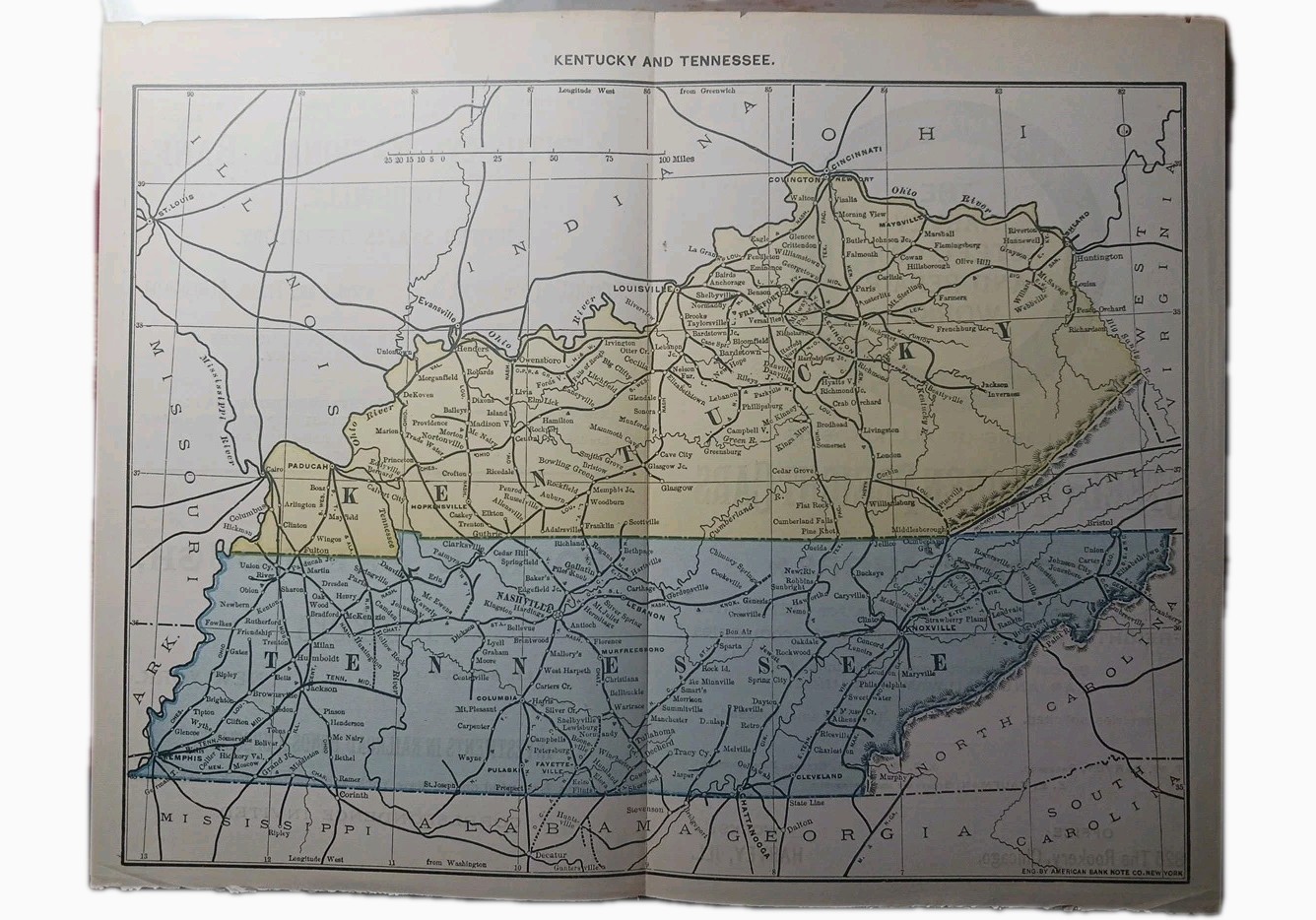 1892 Antique RAILROAD MAP Kentucky & Tennessee all Train Route Lines Mark 9×11″