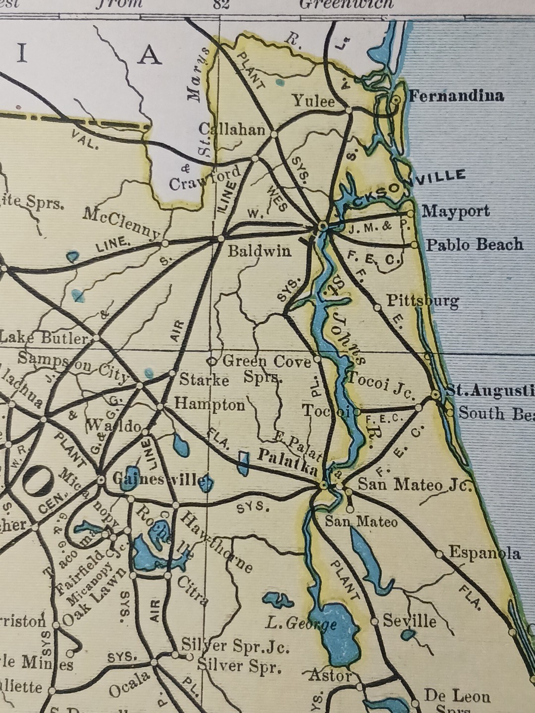 ~1904 Vintage Railroad Map FLORIDA all Lines Trains & Depots marked 11″x9″ Rare