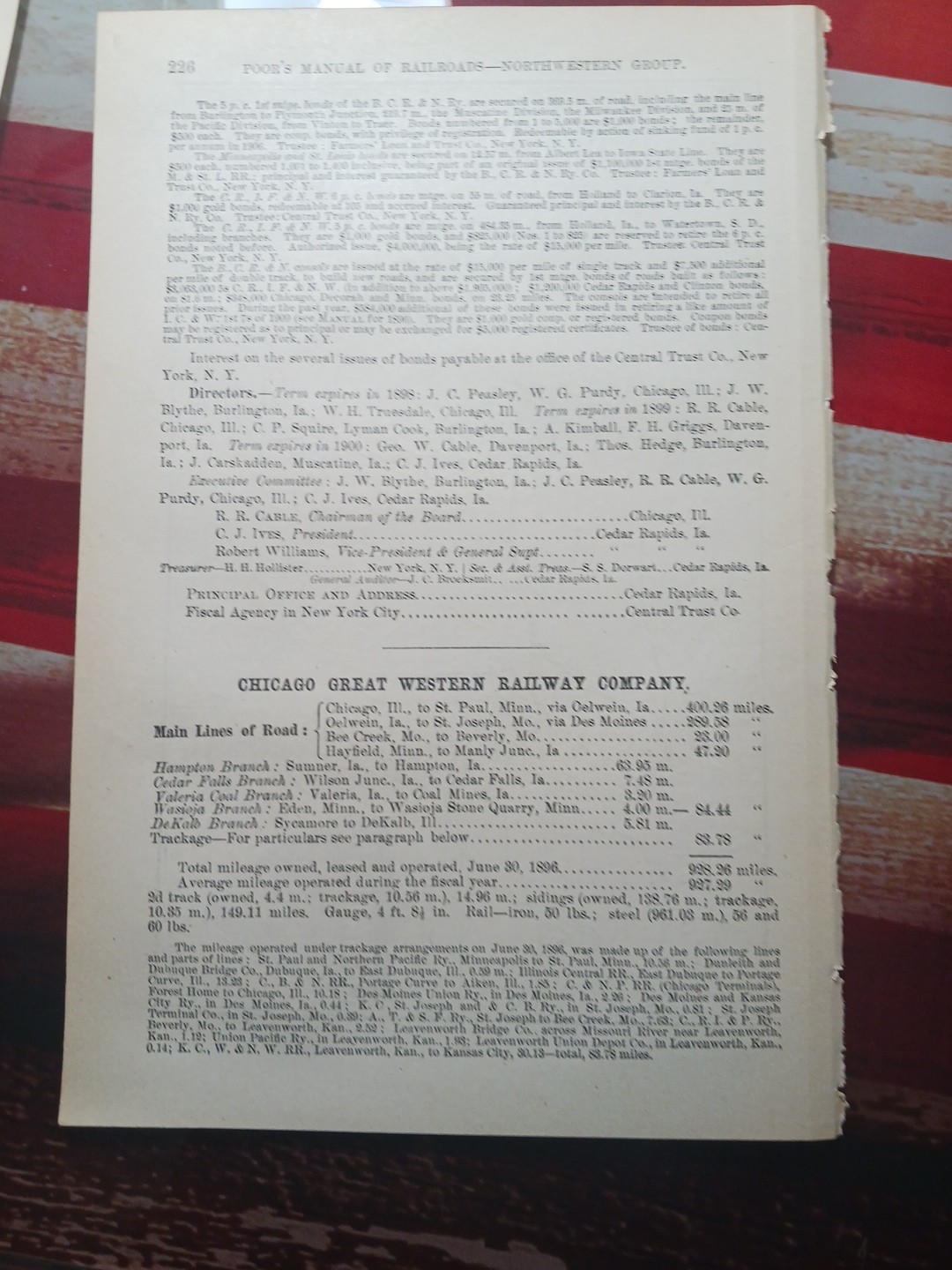 1897 Train Route Map + Report BURLINGTON CEDAR RAPIDS & NORTHERN RAILWAY Iowa RR