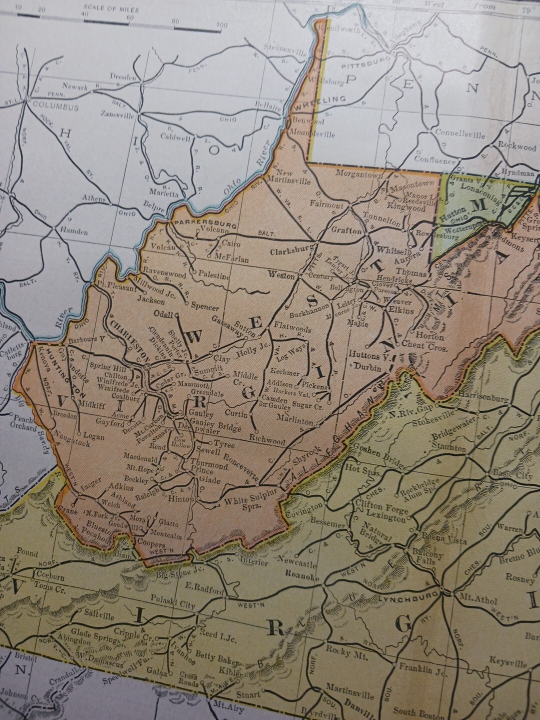 1906 Dated Train Route Map WEST VIRGINIA MARYLAND all Railroad Lines 11″×9″