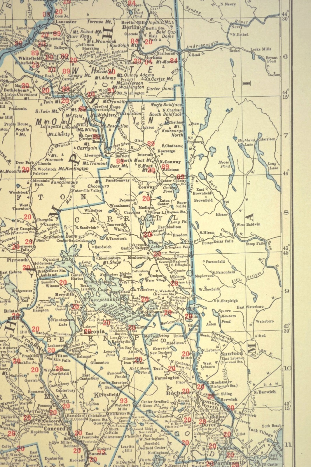 Vintage NEW HAMPSHIRE Railroad Map Vermont Boston & Maine LARGE Original Antique