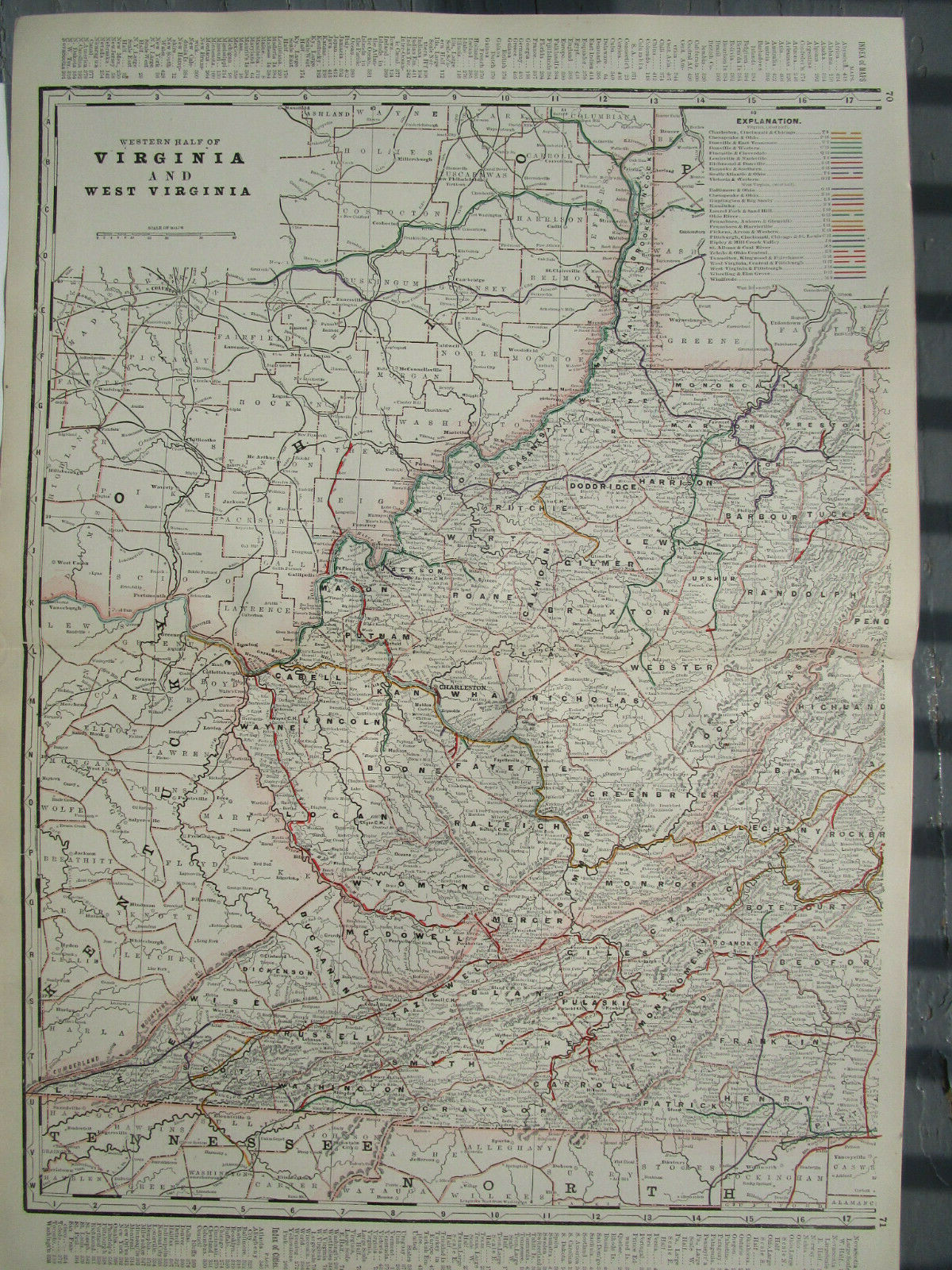 VA WV 1892 WESTERN VIRGINIA & W WEST VIRGINIA Cram RAILROAD Map. KANAWHA RR