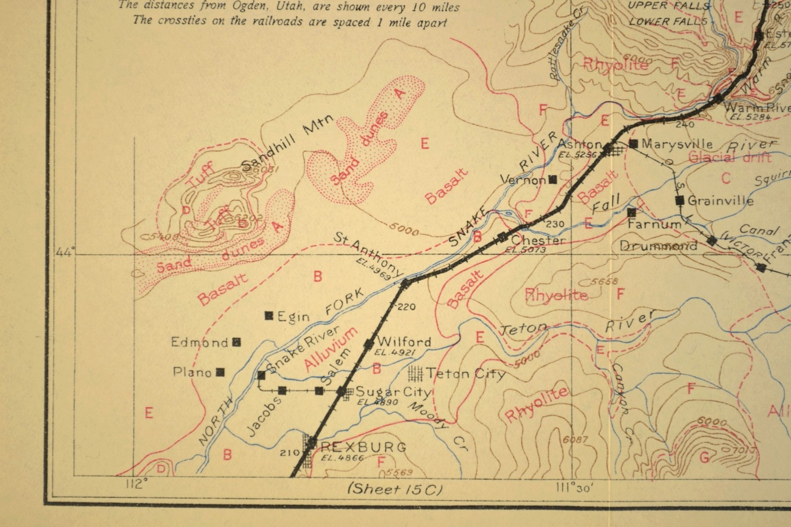 1915 Union Pacific Railroad Map Rexburg Idaho Sugar City ID Fremont County