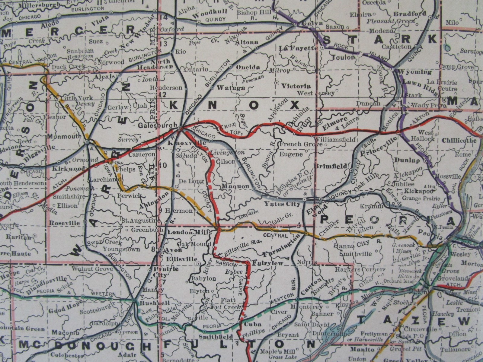 IL 1891 NORTHERN ILLINOIS Cram RAILROAD Map FULTON COUNTY NARROW GUAGE RR, LE&W