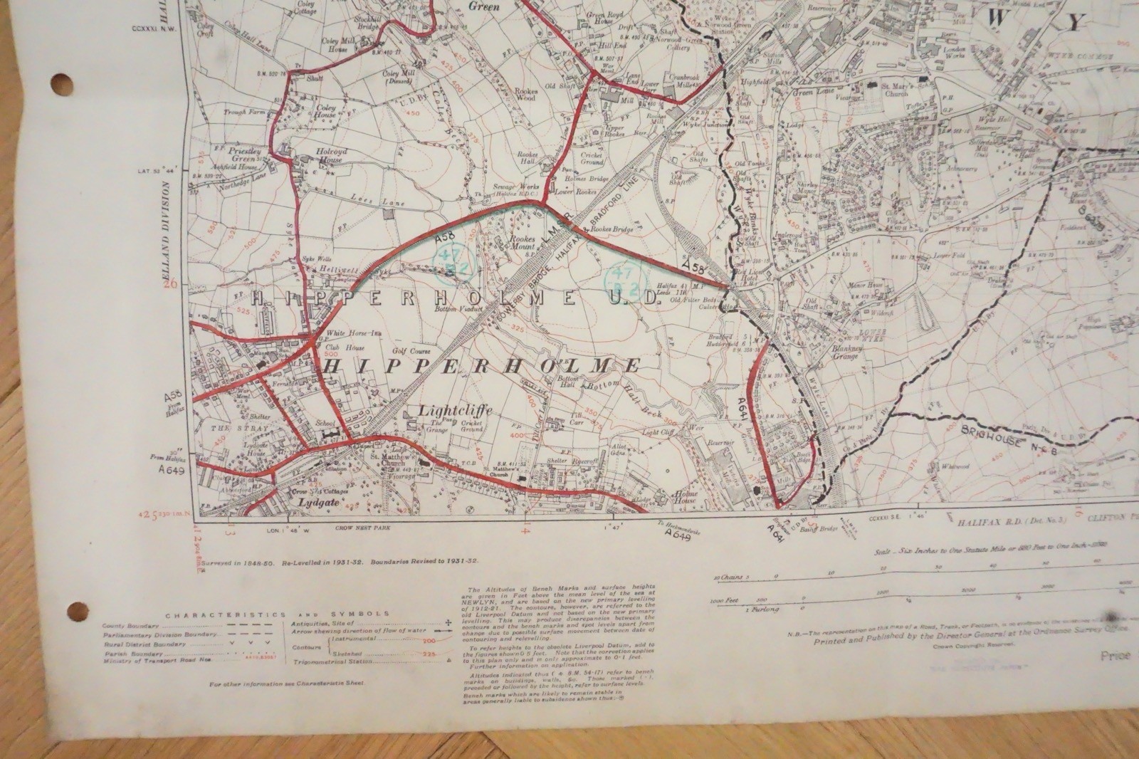 1938 Hipperholme Cleckheaton Yorkshire LNER LMS Railway OS Linen Map Ref 50 *