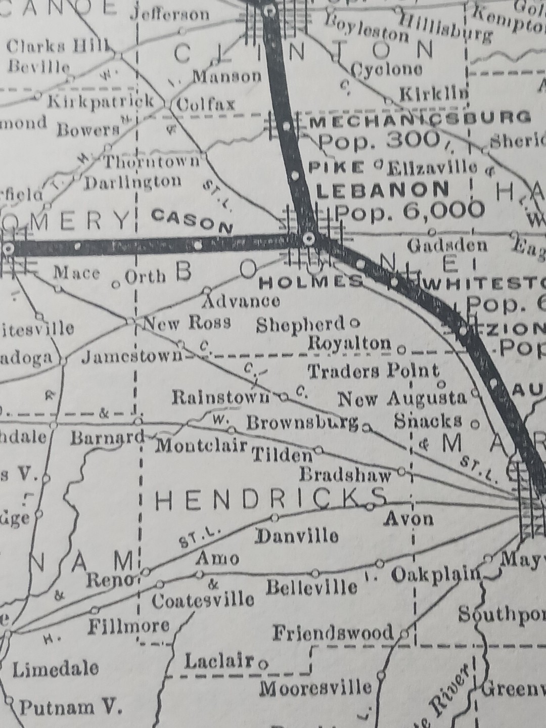 ~1904 RARE Railroad Map INDIANAPOLIS & NORTHWESTERN TRACTION CO Trolley Routes