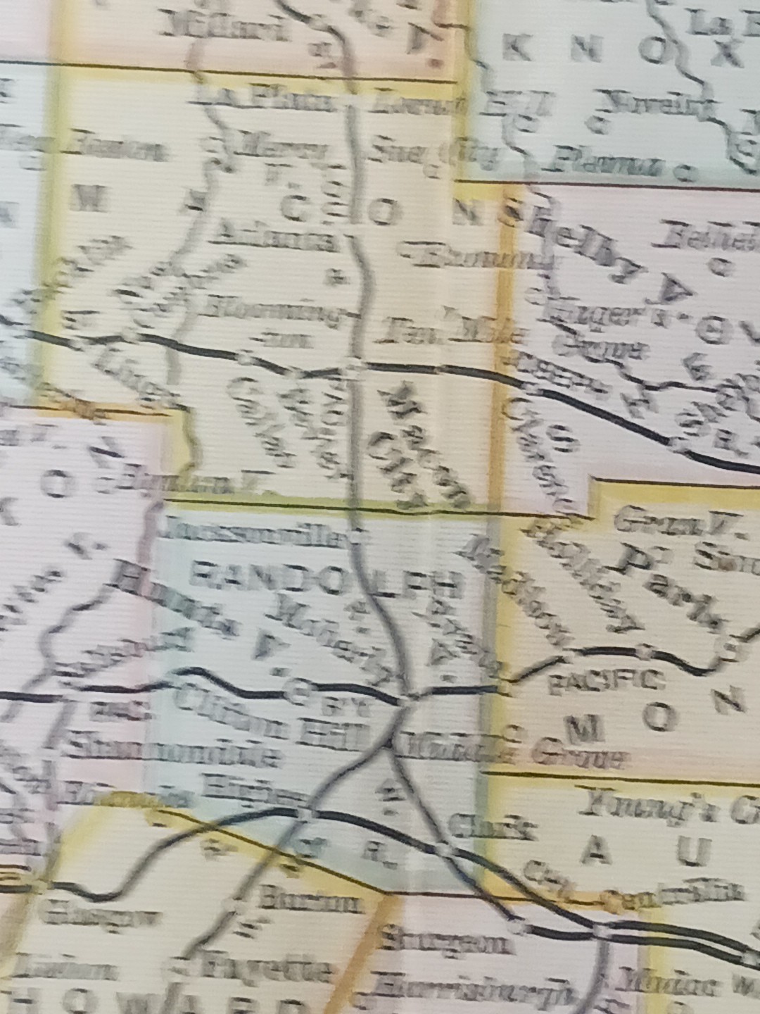 1884 vintage Railroad Map MISSOURI Train Line Routes Railway Town Stations 9×11″