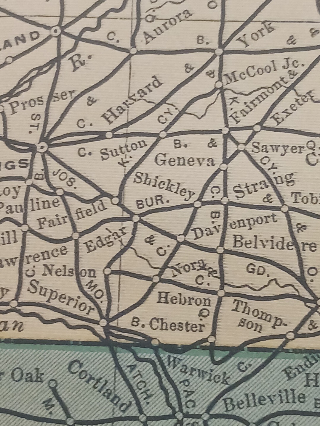 1904 dated Railroad Map NEBRASKA KANSAS All Lines Train Routes 11″x9″