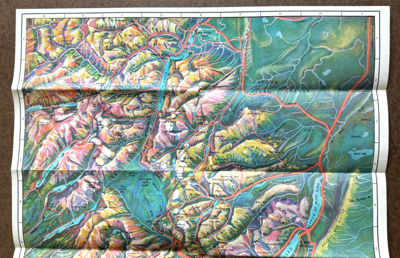Vintage ca 1930s Great Northern Railway Aeroplane Map of Glacier National Park