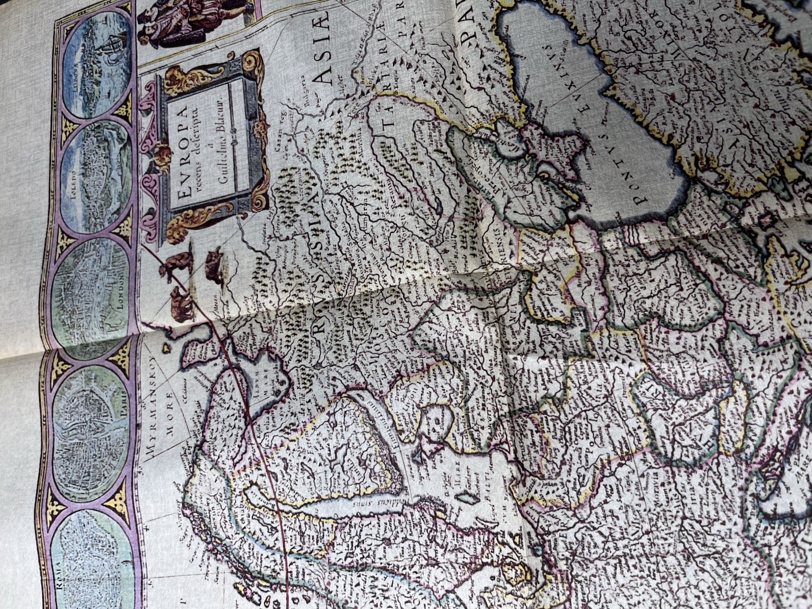 1975 Eurailpass Europe Souvenir Map Fabric Print Blaeu Style with Envelope