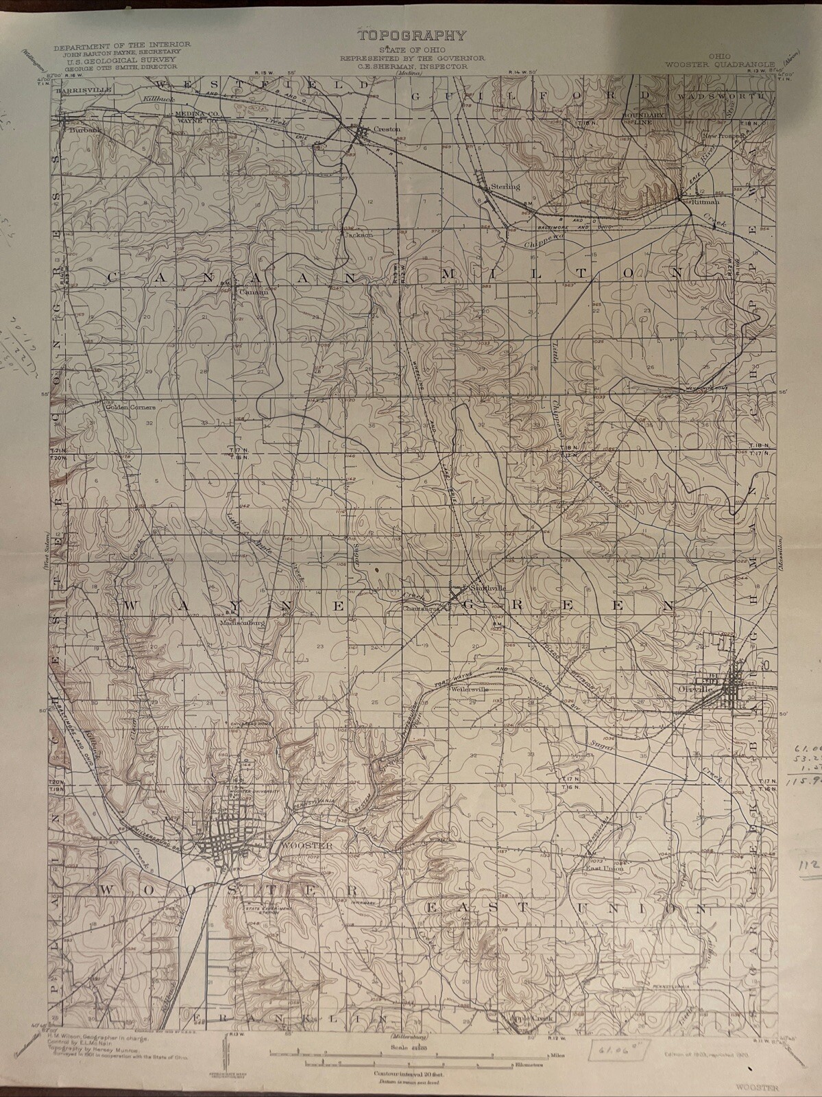 1917 ERIE RR Co Topographic Maps WOOSTER XENIA W COLUMBUS YOUNGSTOWN WESTERVILLE