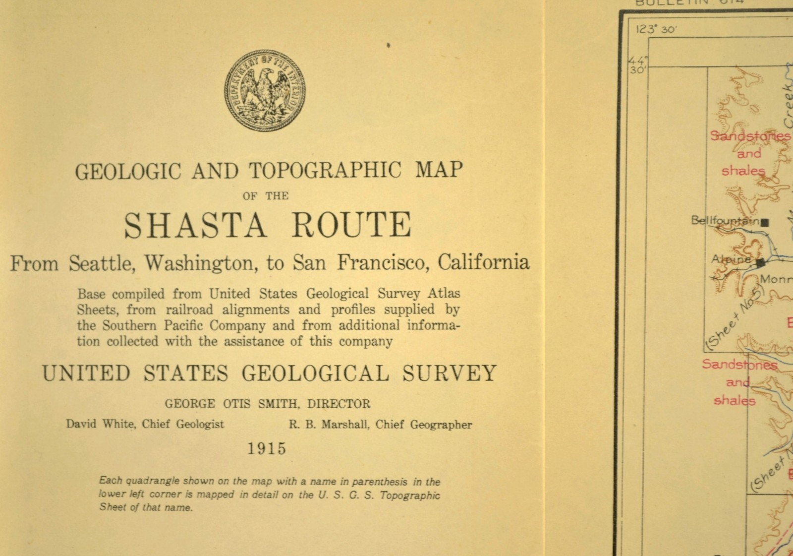 1915 Southern Pacific Railroad Map Eugene Oregon Cottage Grove OR Shasta Route