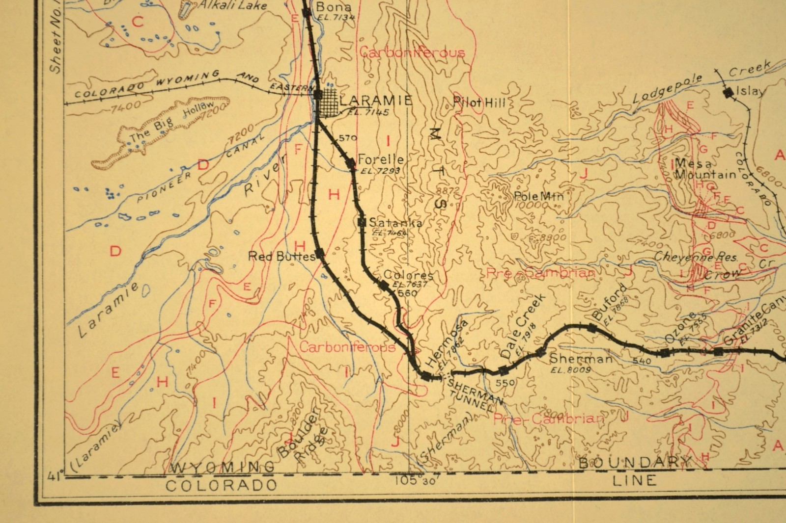 Antique Union Pacific Railroad Map Cheyenne Reservation Laramie Wyoming Pole Mtn