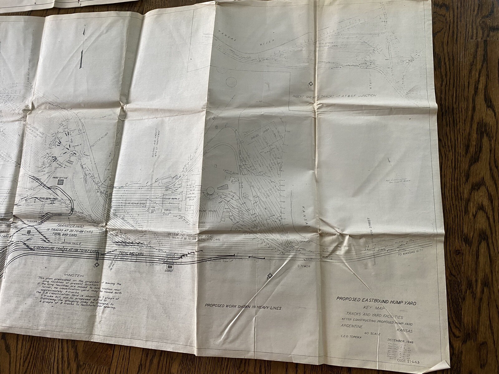 1940s/50s AT&SF Santa Fe Railway Argentine Kansas Railyard Railroad Map Lot RARE