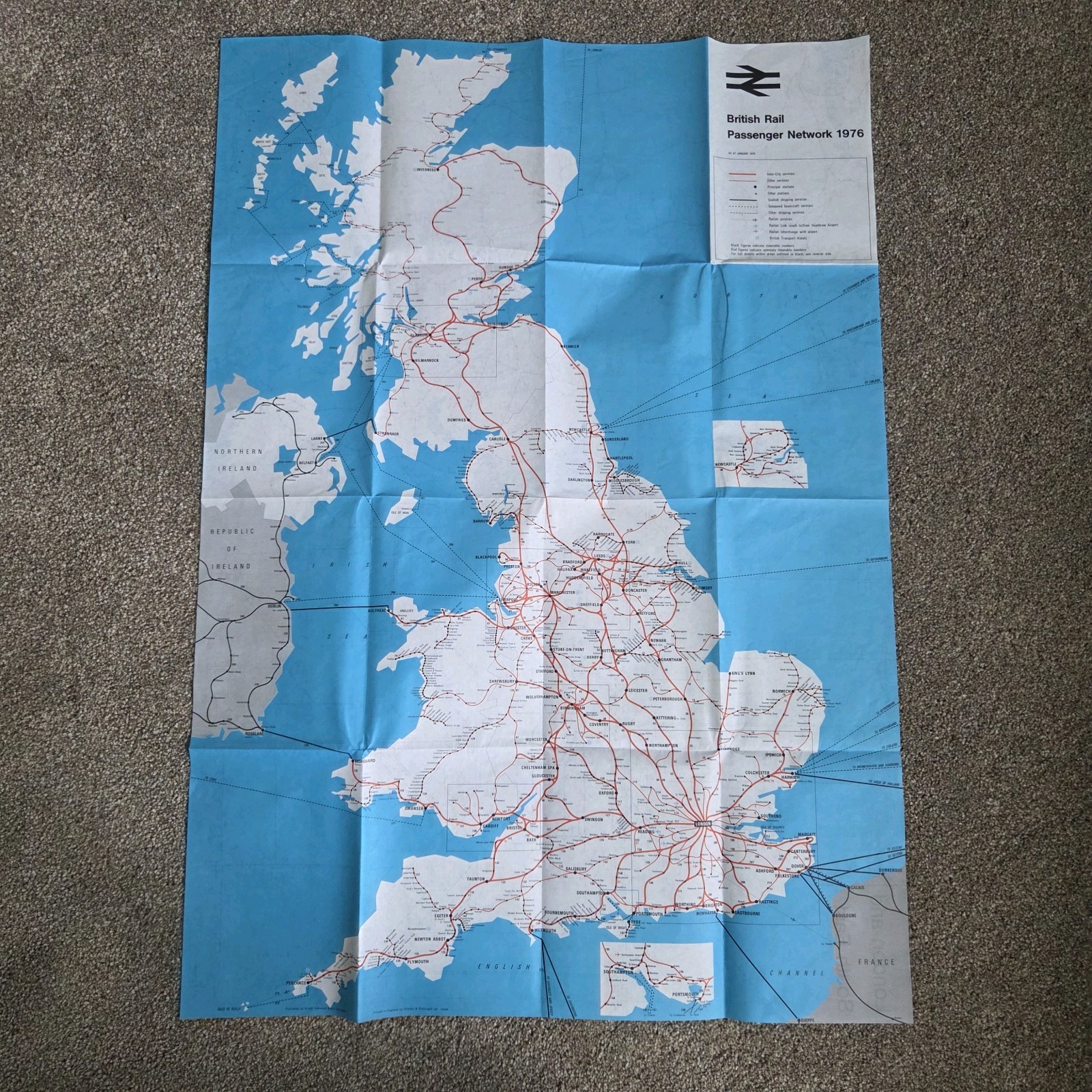 1976 British Railways Passenger Network Map Vintage Train Railwayana Ephemera