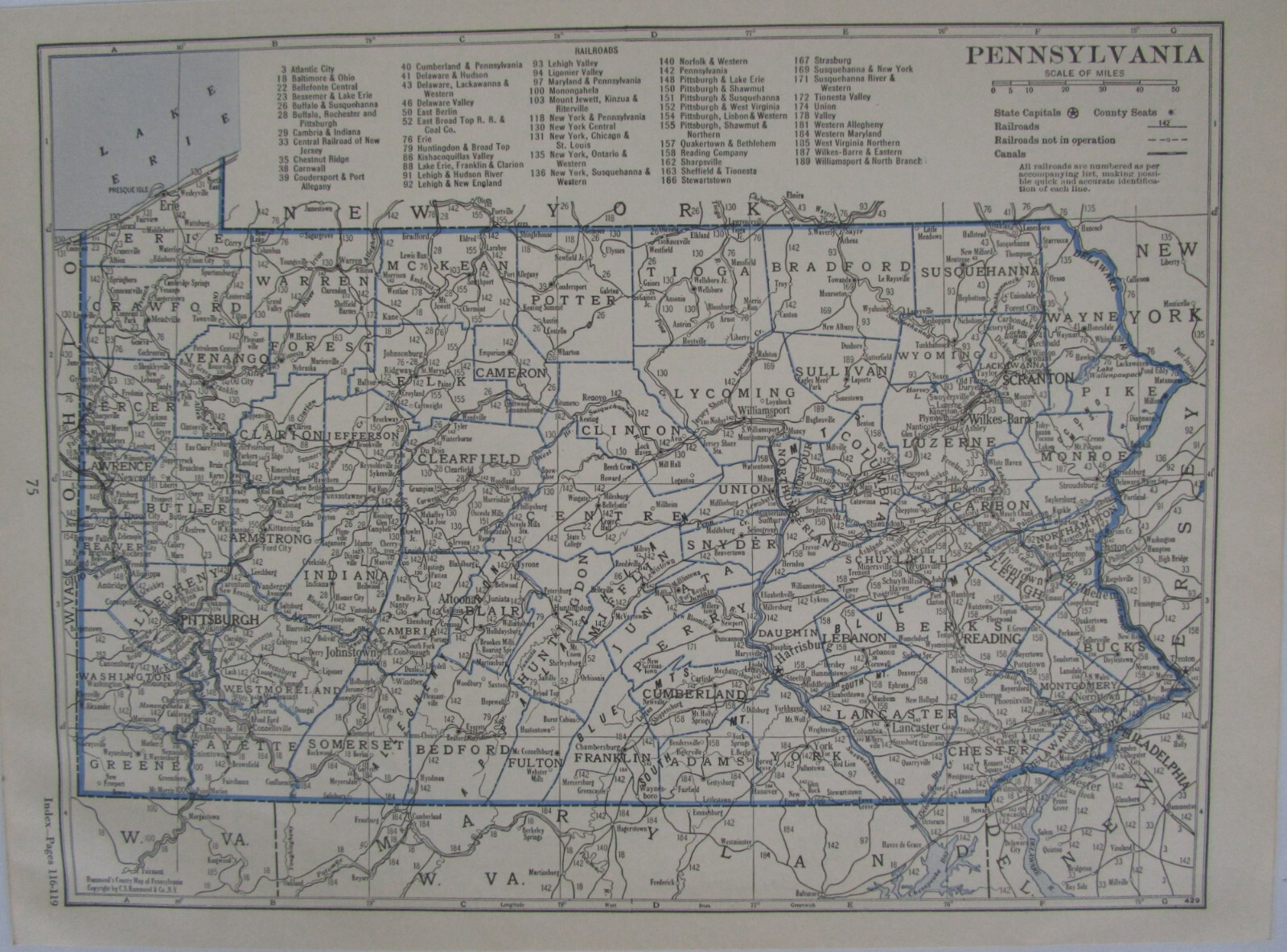 PA SC 1931 PENNSYLVANIA State RAILROAD Map or SOUTH CAROLINA Map