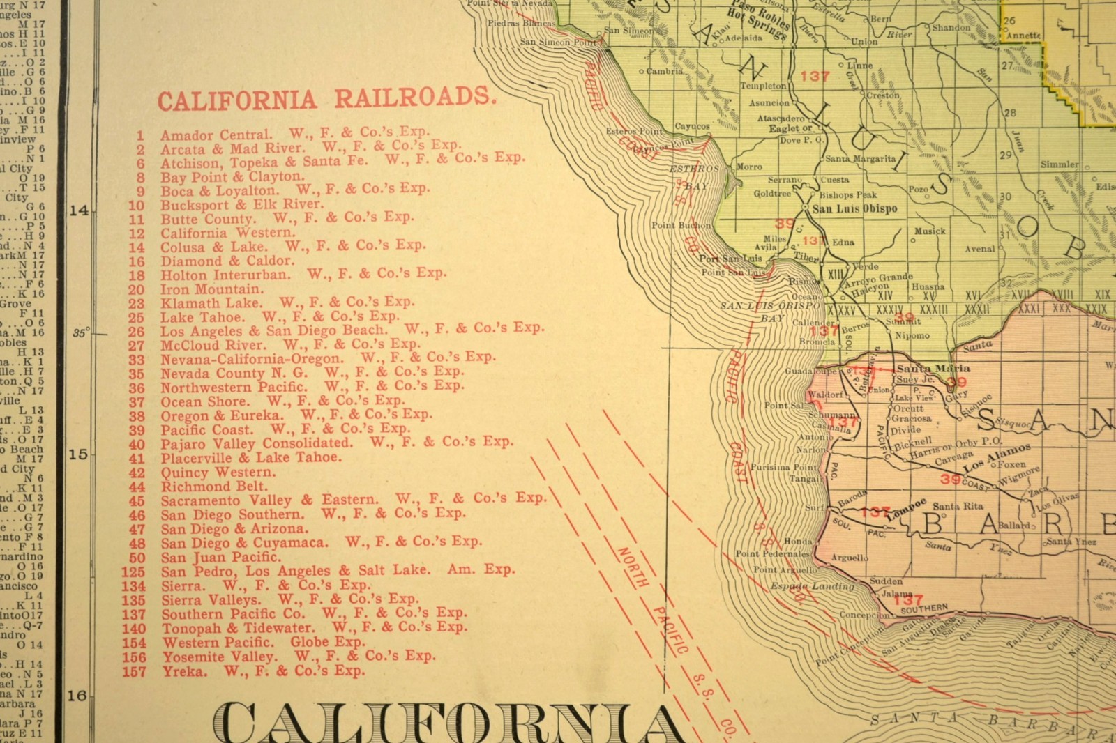 1911 Antique Southern California Railroad Map ORIGINAL Atlas Map SP RR DATED