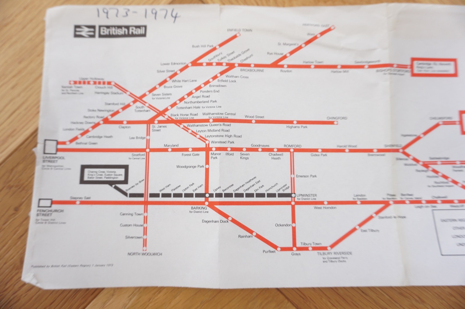 1973 Eastern Region British Rail Railway Map Liverpool & Fenchurch Street