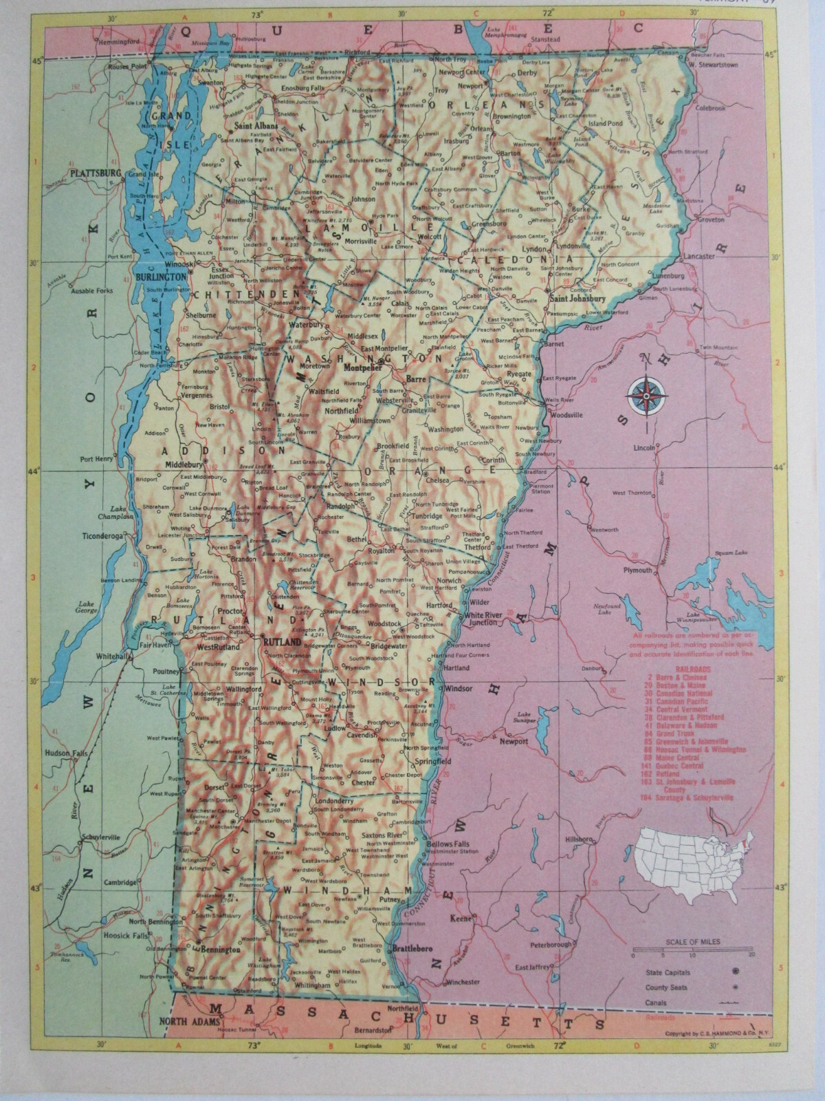 VA VT 1953 VIRGINIA RAILROAD Map WINCHESTER WEST’N RR or VERMONT, LAMOILLE CO RR