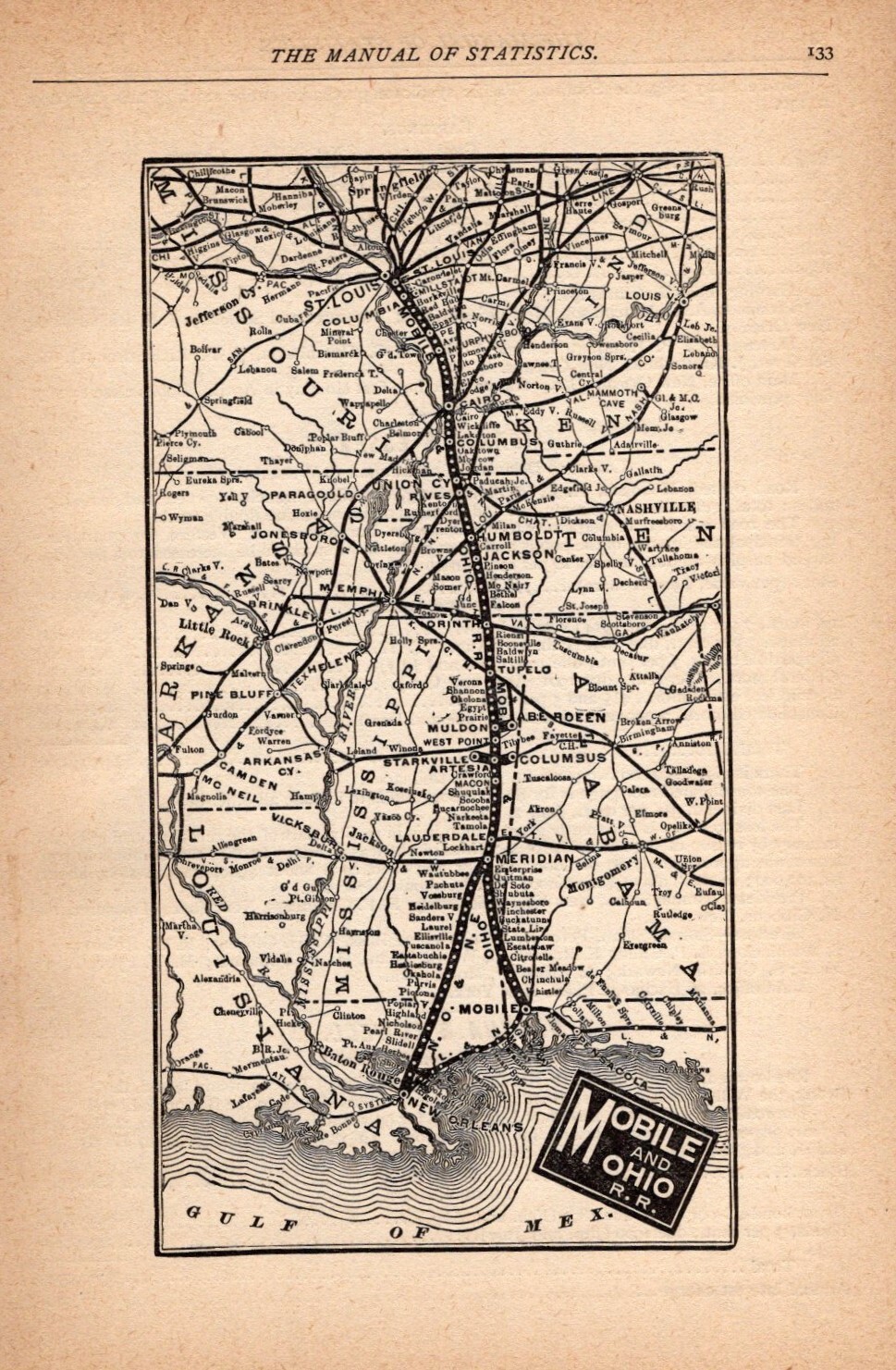 1891 Mobile and Ohio Railroad Map Vintage Railway Map 1395