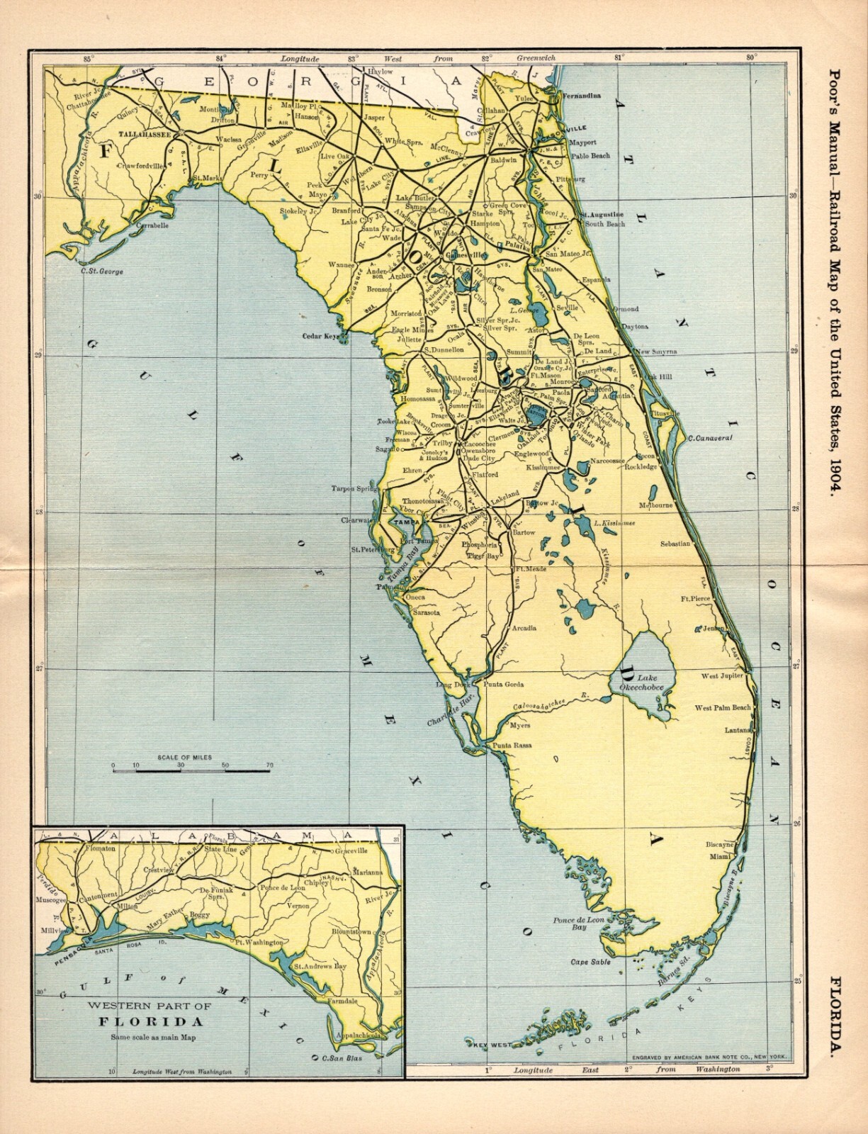 1904 Antique Florida Railroad Map Seaboard Air Line L & N Plant System 1472