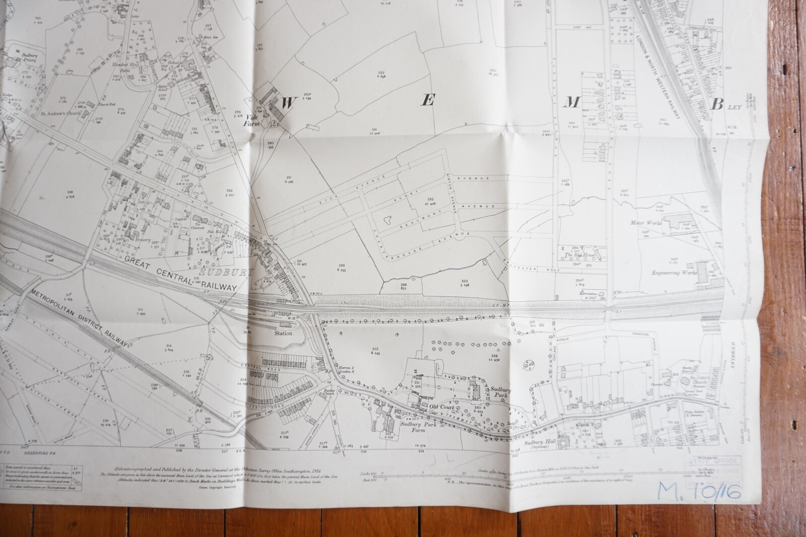 1914 Wembley Sudbury LNWR GER Met District Railway North London OS Railway Map