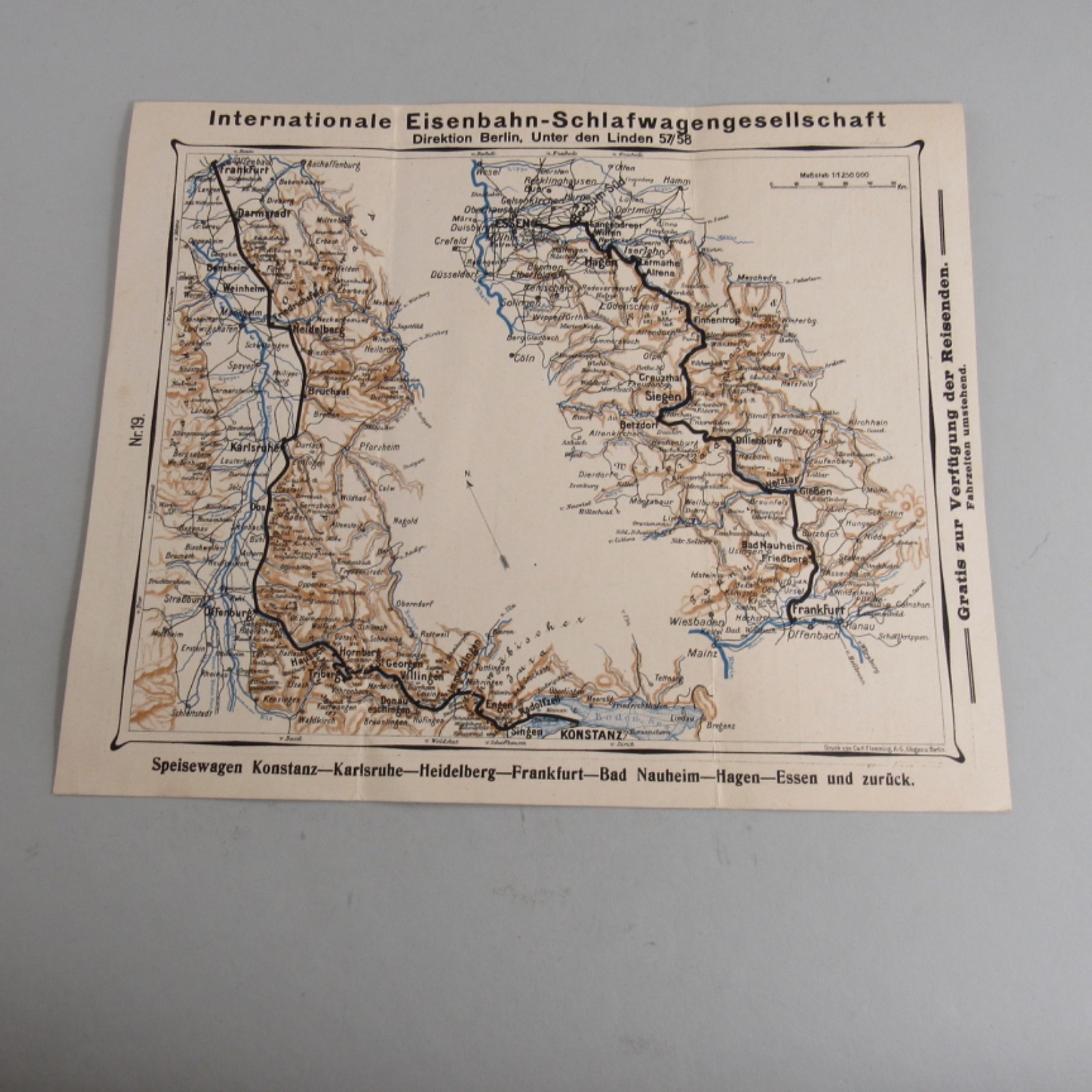 1912 Antique German Railroad Sleeper Car Map And Schedual
