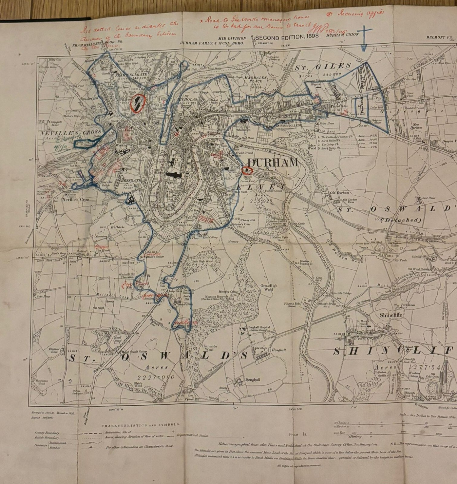 NER Durham Map 1898 Railway Parcels delivered Handwritten Nevilles Cross 1905
