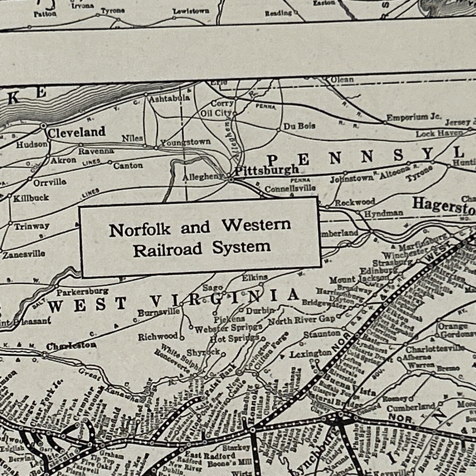Antique 1917 Map New York Central + Norfolk & Western Railway Systems 15”x11”