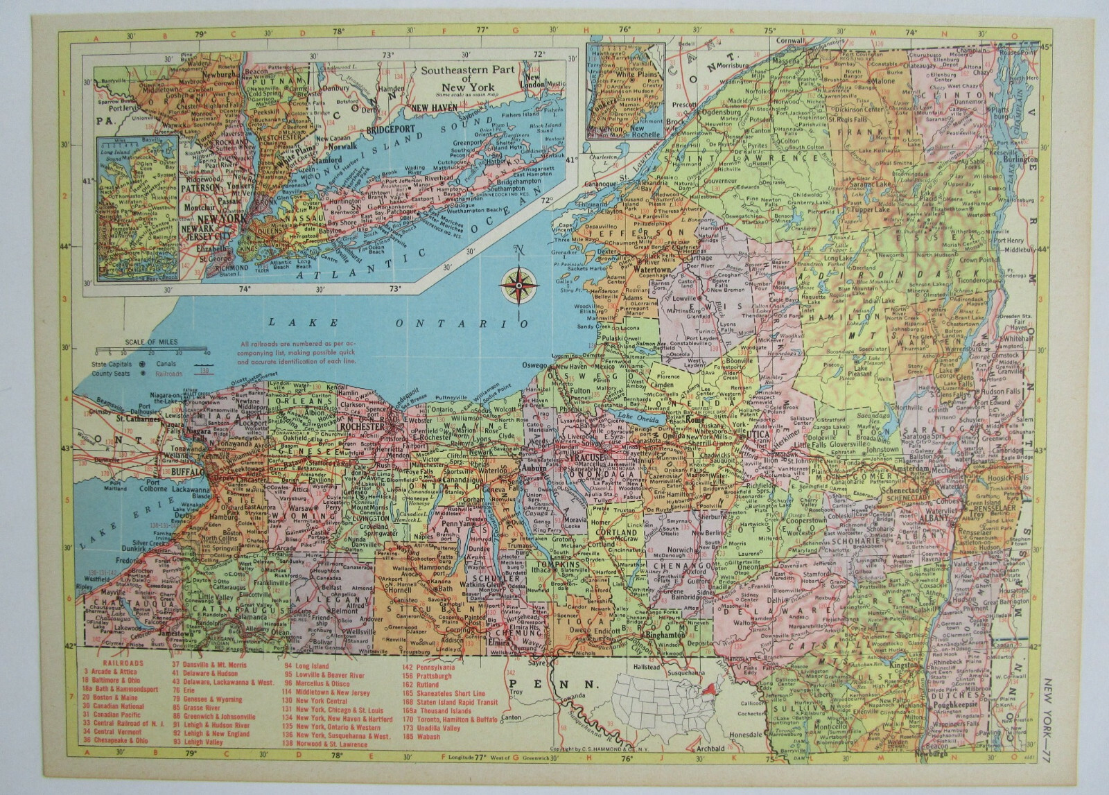 NC NY 1957 NORTH CAROLINA RAILROAD MAP BEUFORT MOREHEAD RR or NEW YORK 1950s