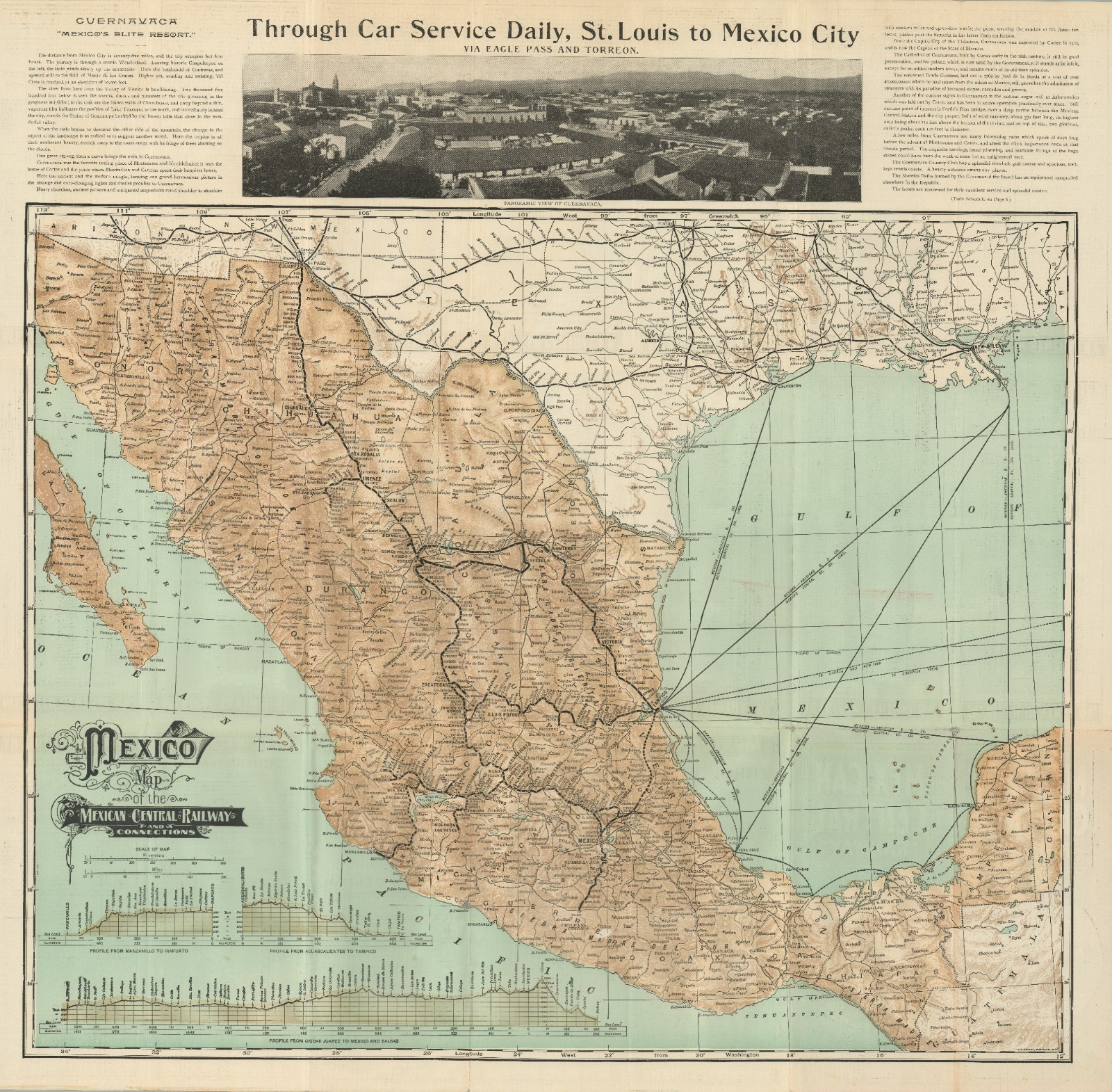 1908 Poole Bros. Promotional Map of Mexico, Mexican Central Railway