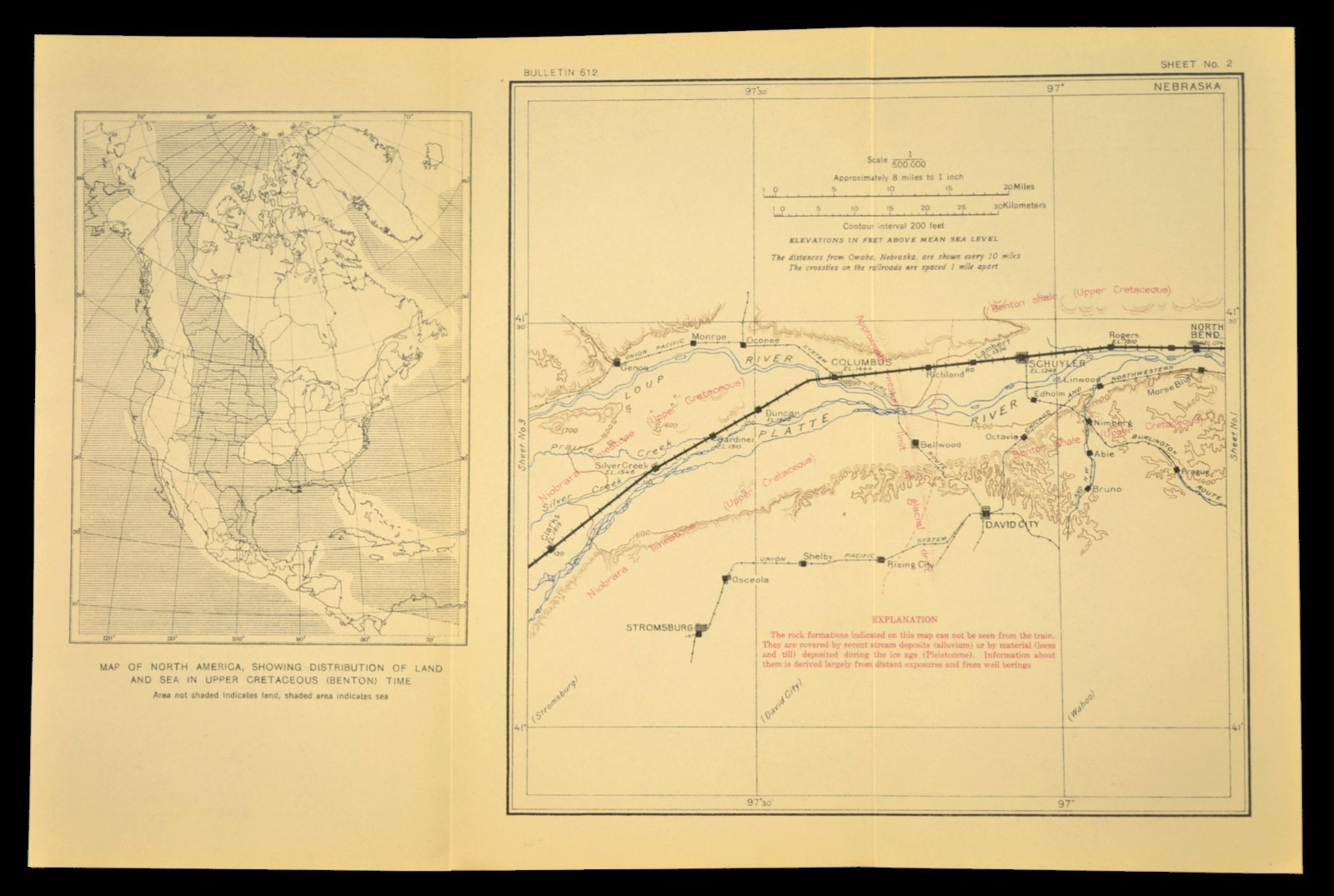Antique Union Pacific Railroad Map Columbus Nebraska Schuyler NE David City