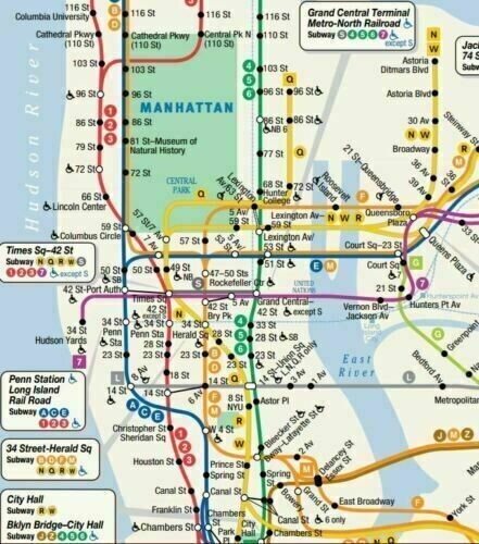 Current New York MTA NYC Subway Train & LIRR Map + Manhattan Bus Map Combo Set