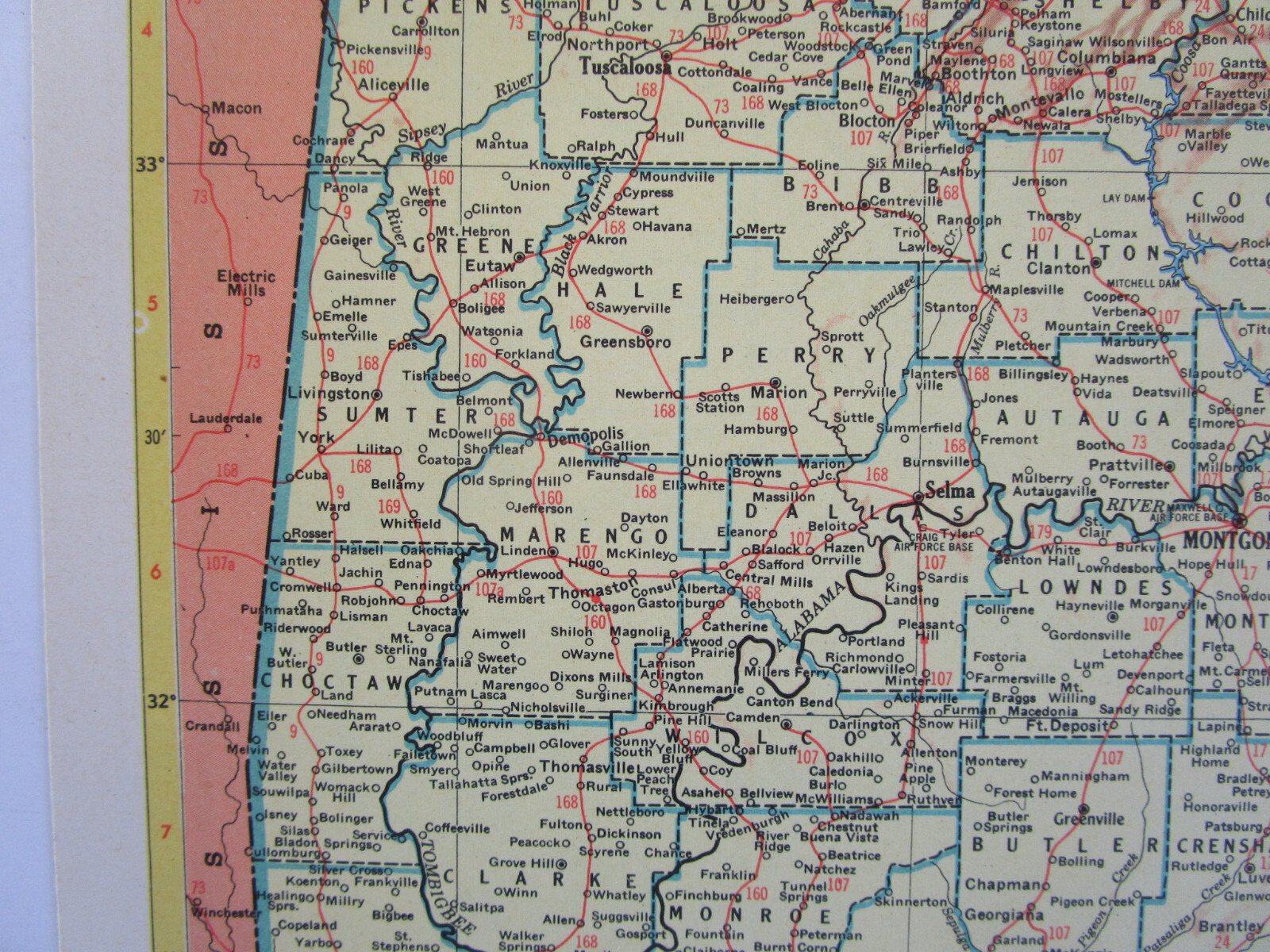 AL AZ Vintage 1952 ALABAMA RAILROAD Map. CHATTAHOOCHEE VALLEY RR or ARIZONA