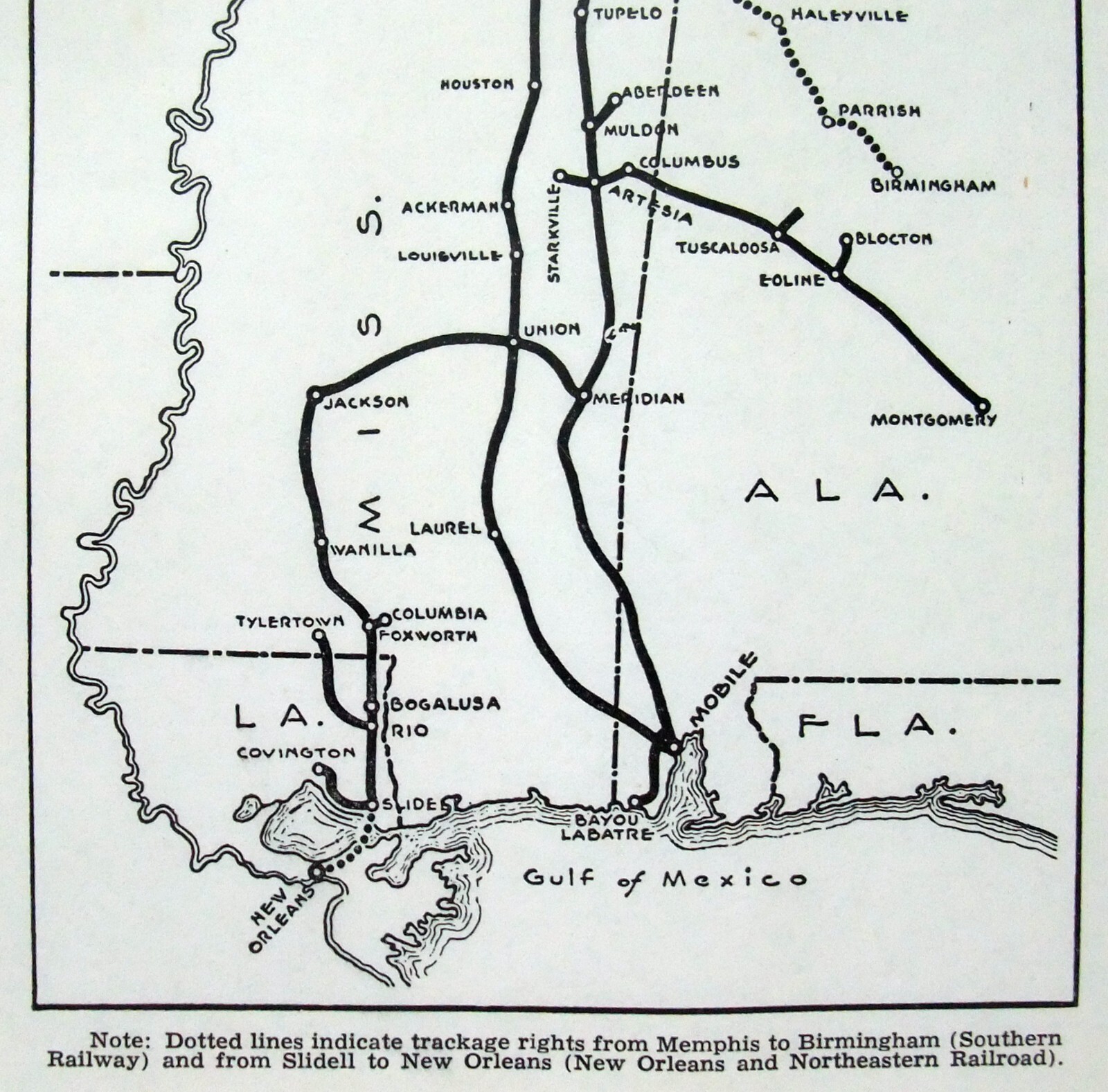 Gulf Mobile & Ohio Railroad – Original 1941 Route Map. Vintage