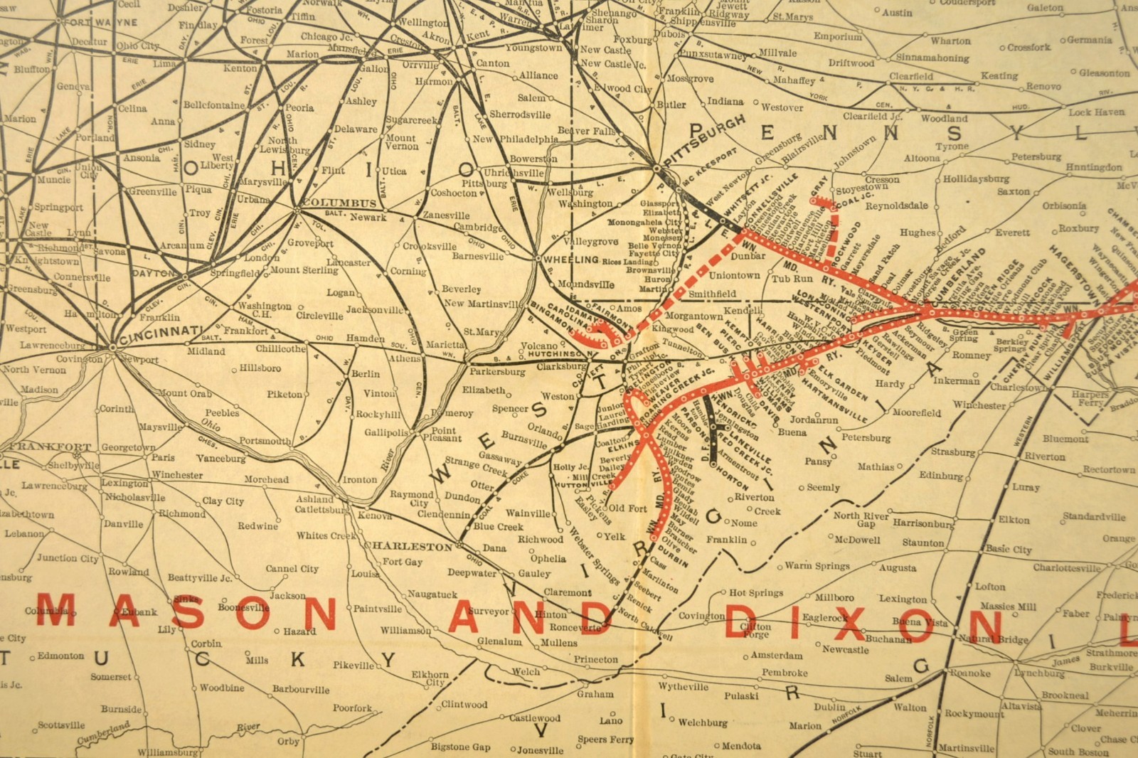 Antique WESTERN MARYLAND RAILWAY Map WM Railroad LARGE Mason Dixon Line