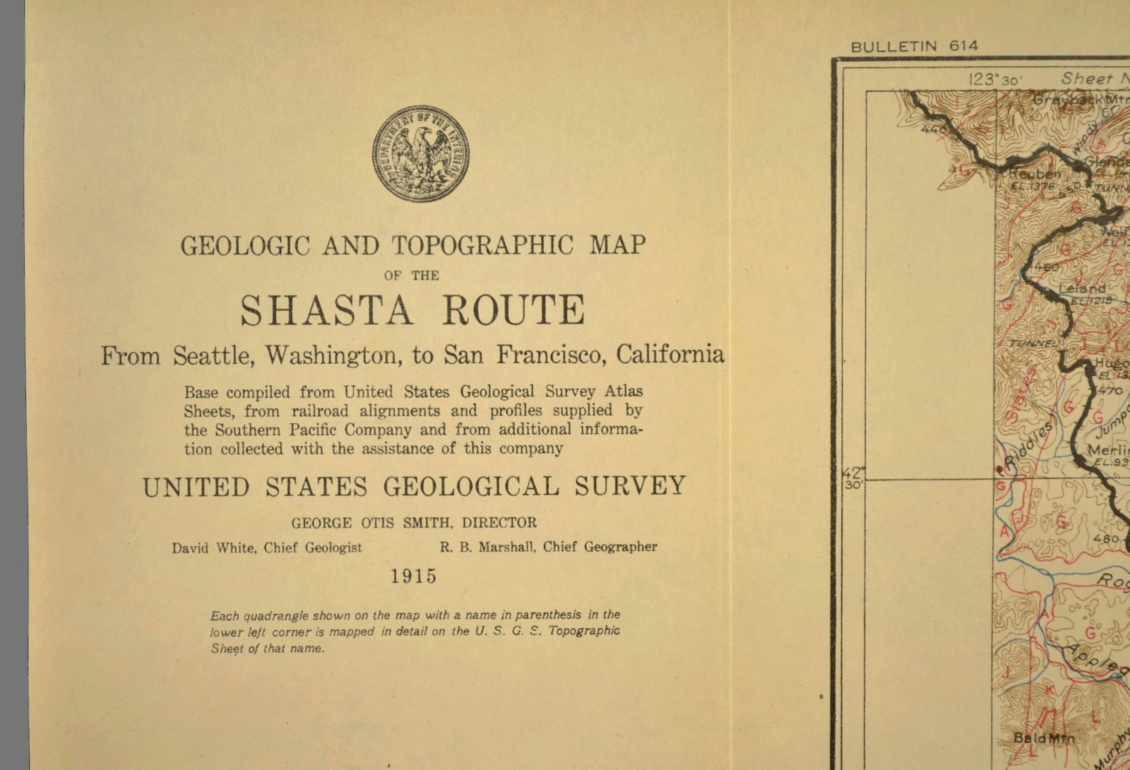 1915 Southern Pacific Railroad Map Medford Oregon Grants Pass OR Jackson County