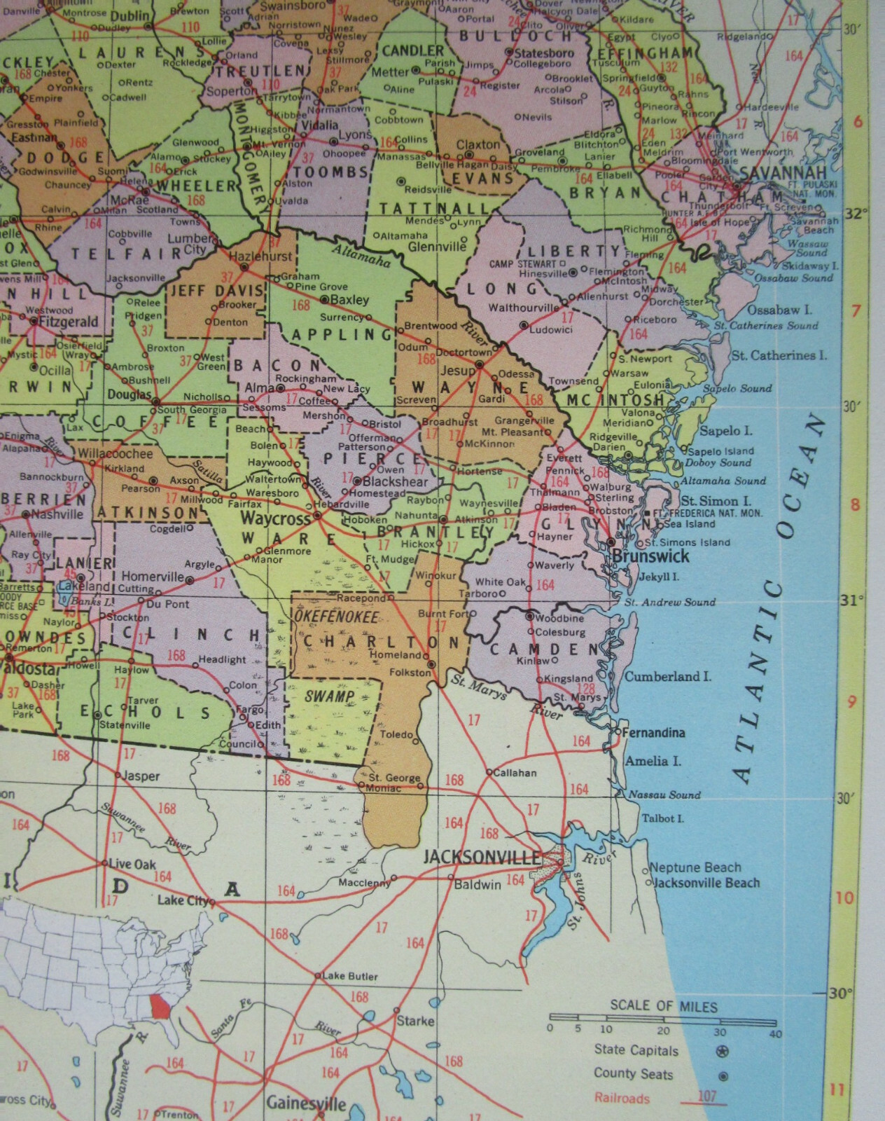 FL GA Vtg 1959 FLORIDA RAILROAD Map. MARIANNA & BLOUNTSTOWN RR ~or~ GEORGIA