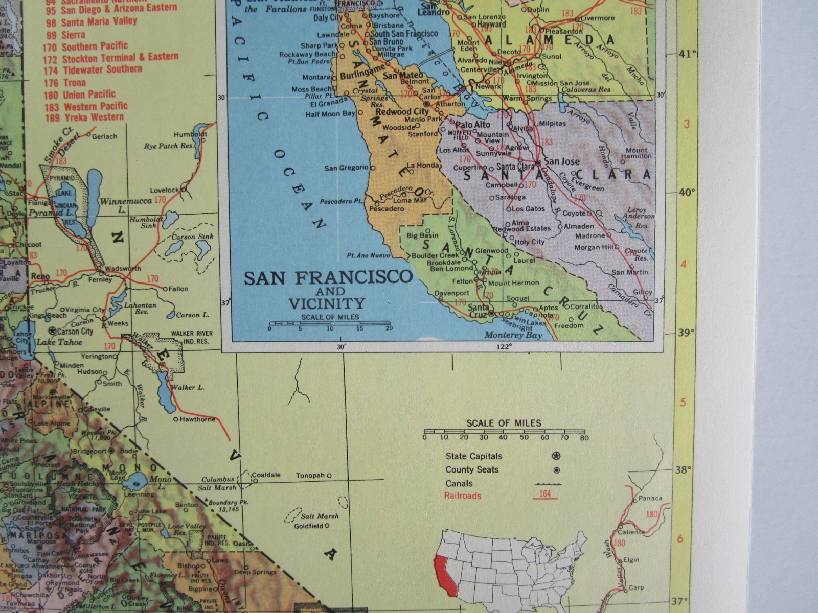CA AR Vintage 1957 CALIFORNIA RAILROAD MAP. ARKANSAS 1950s ASHLEY DREW NRTH’N RR