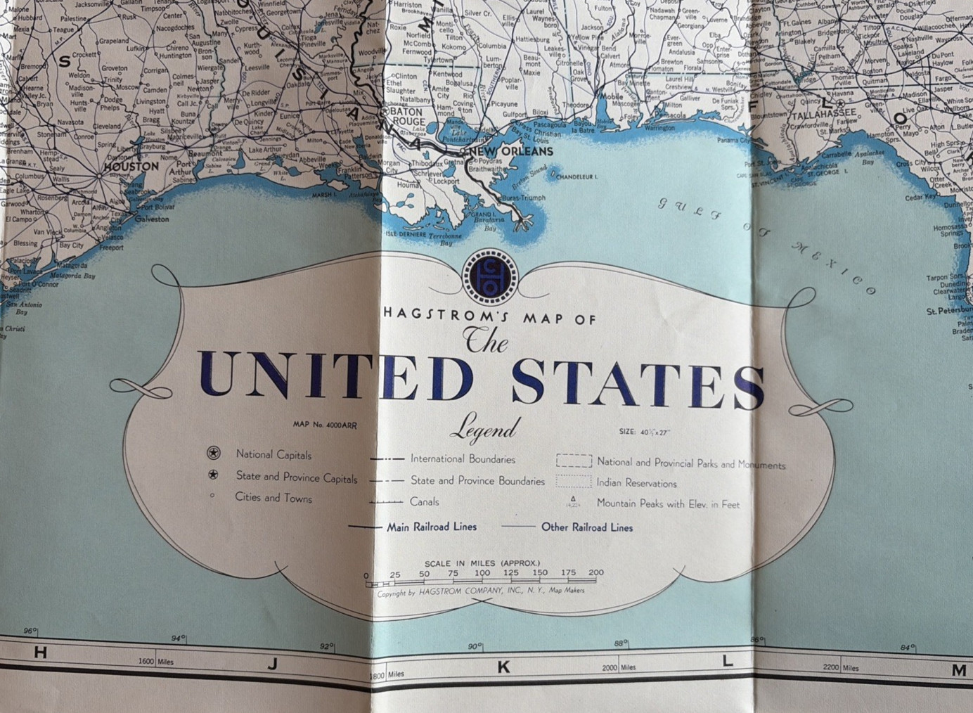 Vtg 1960s Hagstrom United States Map of Railroads and Lines 41″ x 27″ USA
