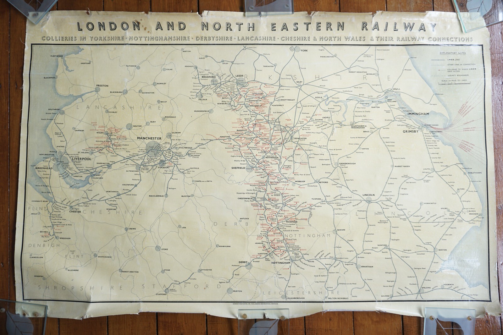 1936 LNER Collieries Railway Map Linen Backed for Display in Train Station