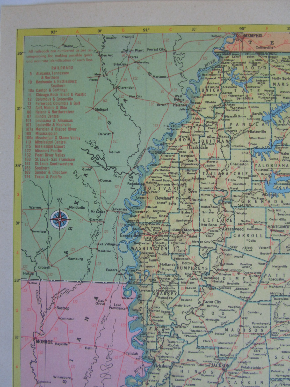 MS MO 1953 MISSISSIPPI RAILROAD Map CANTON & CARTHAGE RR or MISSOURI 1950s WAB