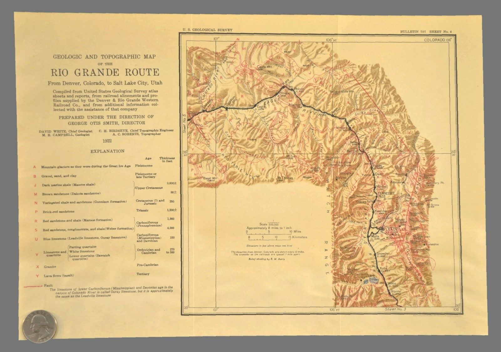 1922 Denver Rio Grande RR Map Gypsum Colorado Avon Leadville Tennessee Pass