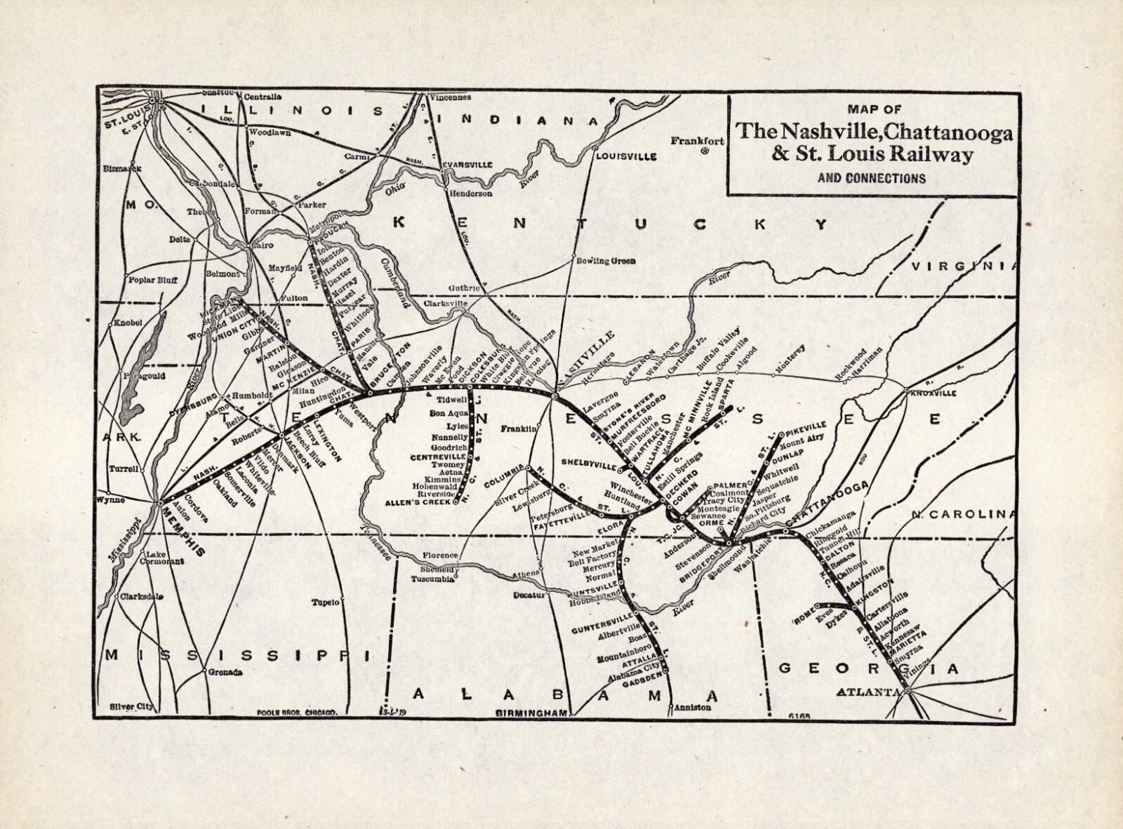 1942 Antique Nashville Chattanooga & St Louis Railway Map Vintage Railroad 1375