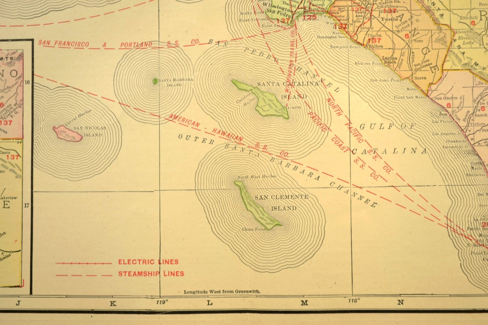 1911 Antique Southern California Railroad Map ORIGINAL Atlas Map SP RR DATED