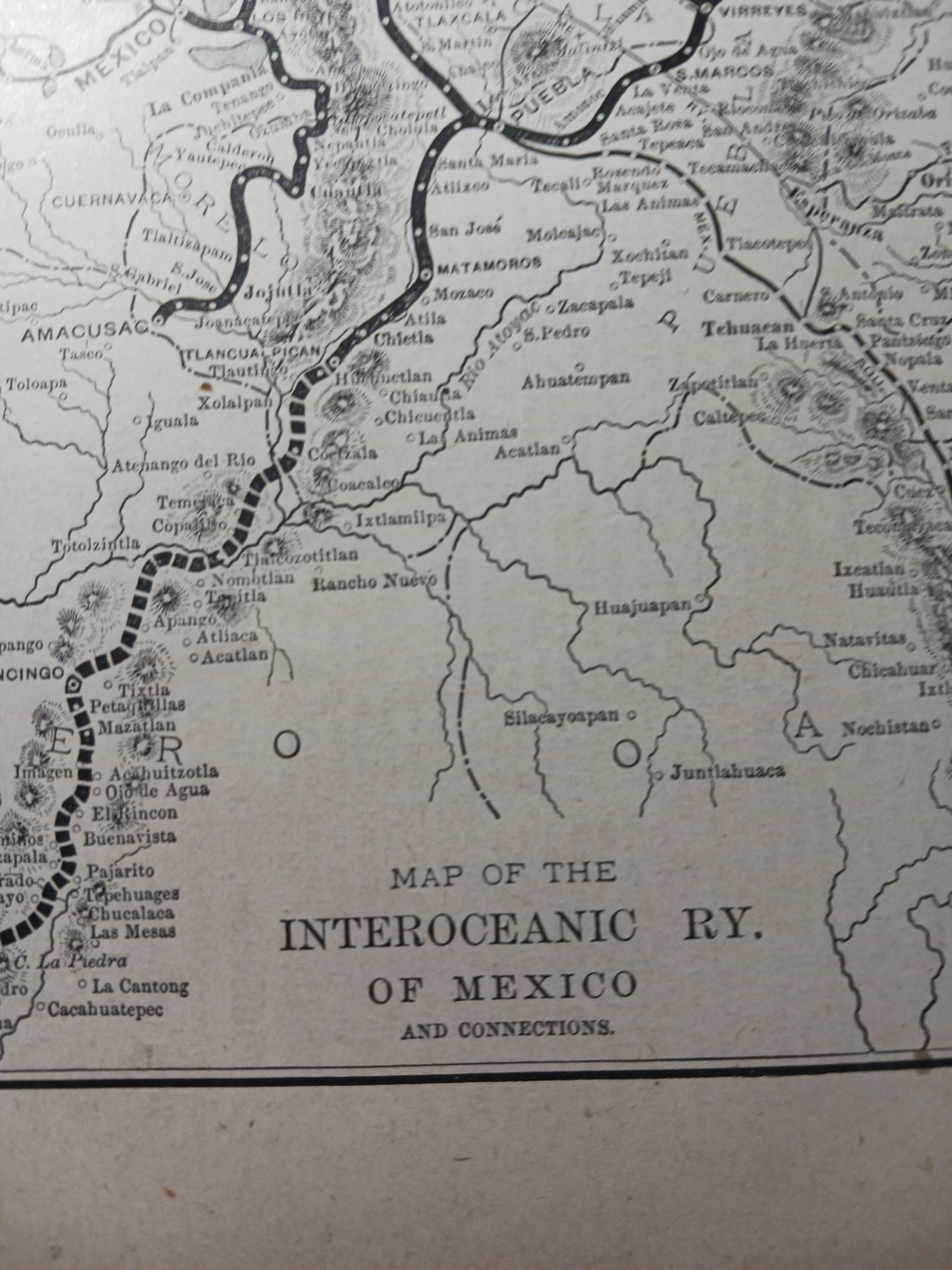 ~1896 Antique Railroad Map INTEROCEANIC RAILWAY OF MEXICO Irolo Jalapa Atila