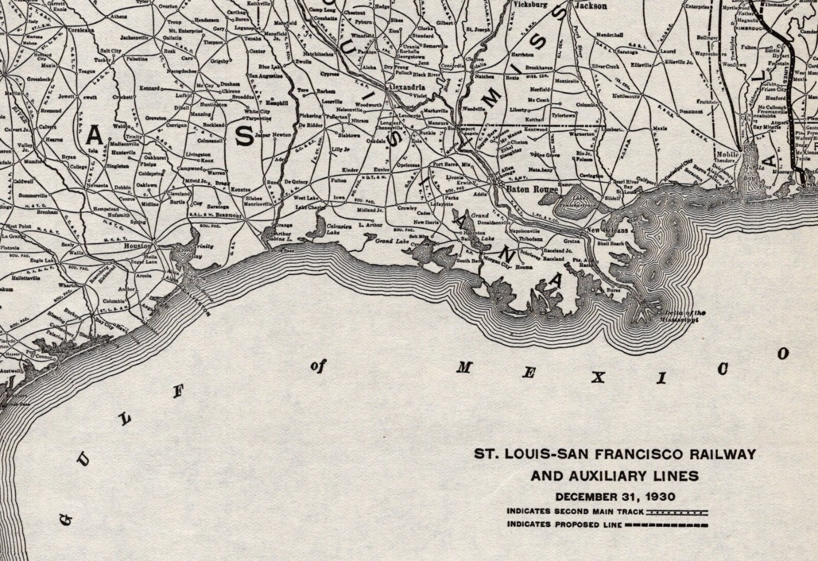 1930 Antique St Louis San Francisco Railway Map Vintage Railroad Map 2351