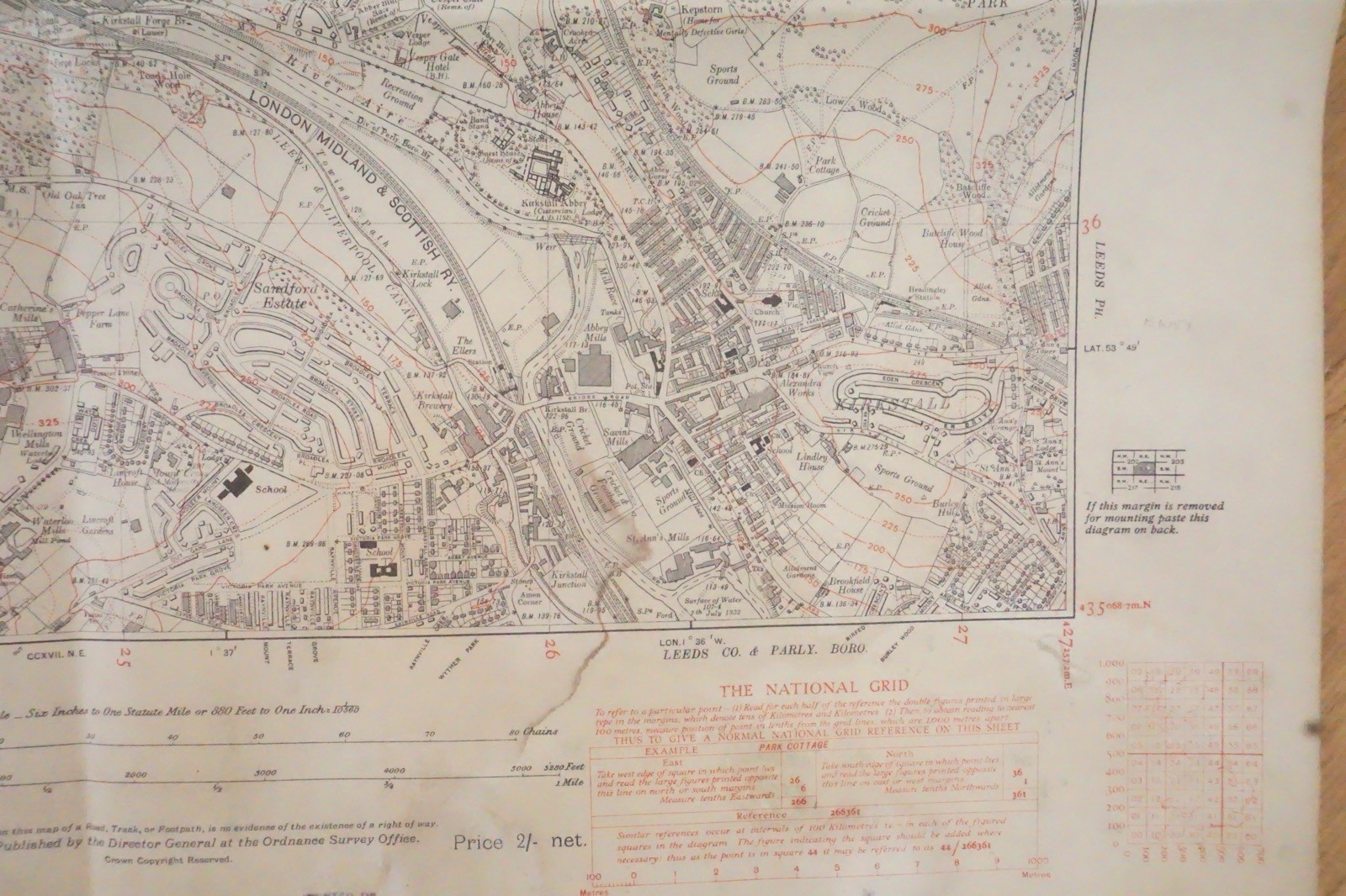 1938 Whitlecote Sandford Kirkstall Yorkshire LNER LMS Railway OS Linen Map Ref49