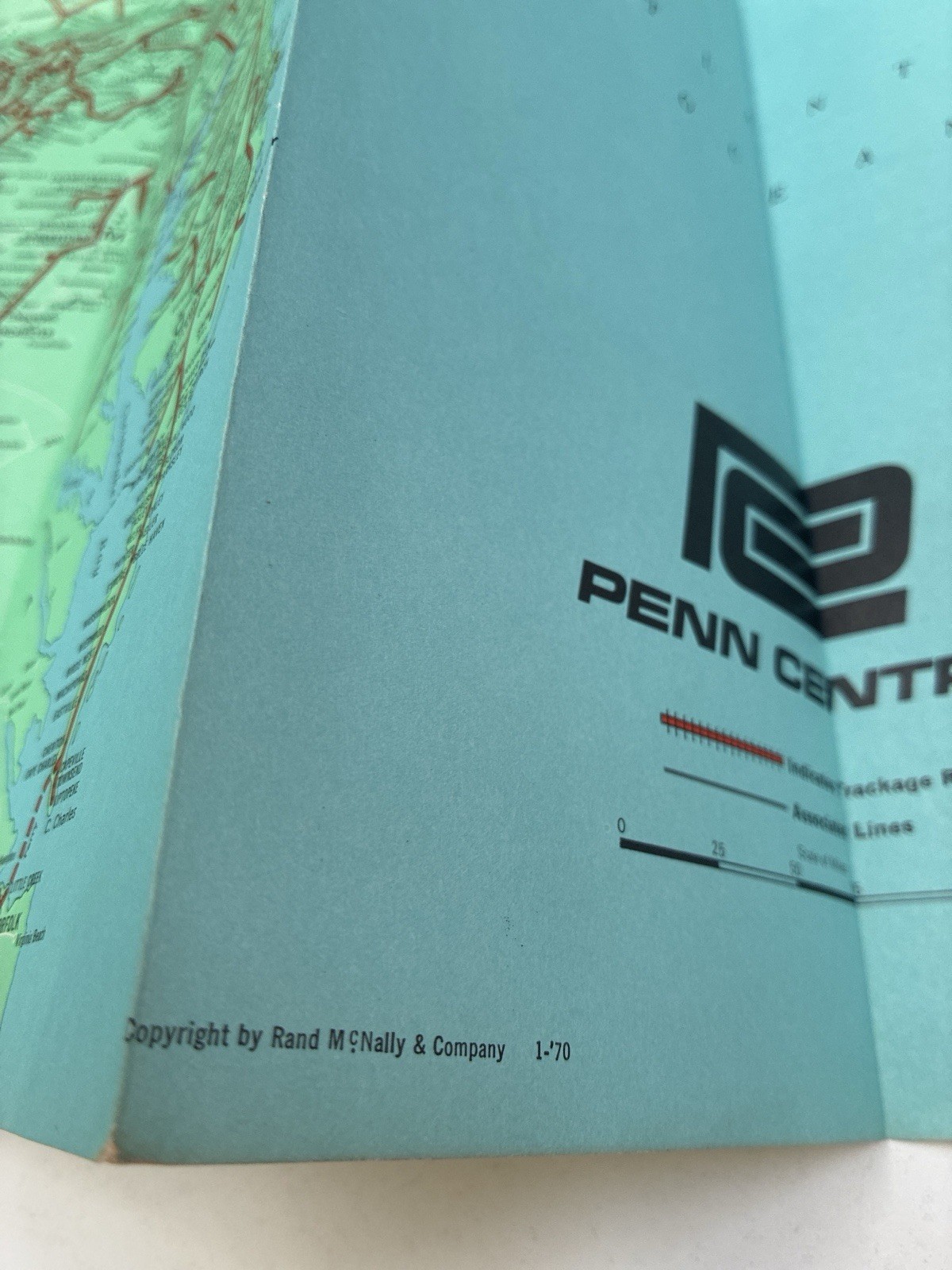 Penn Central 1970 System Map PRR NYC Lines Rand McNally RR Original Folded