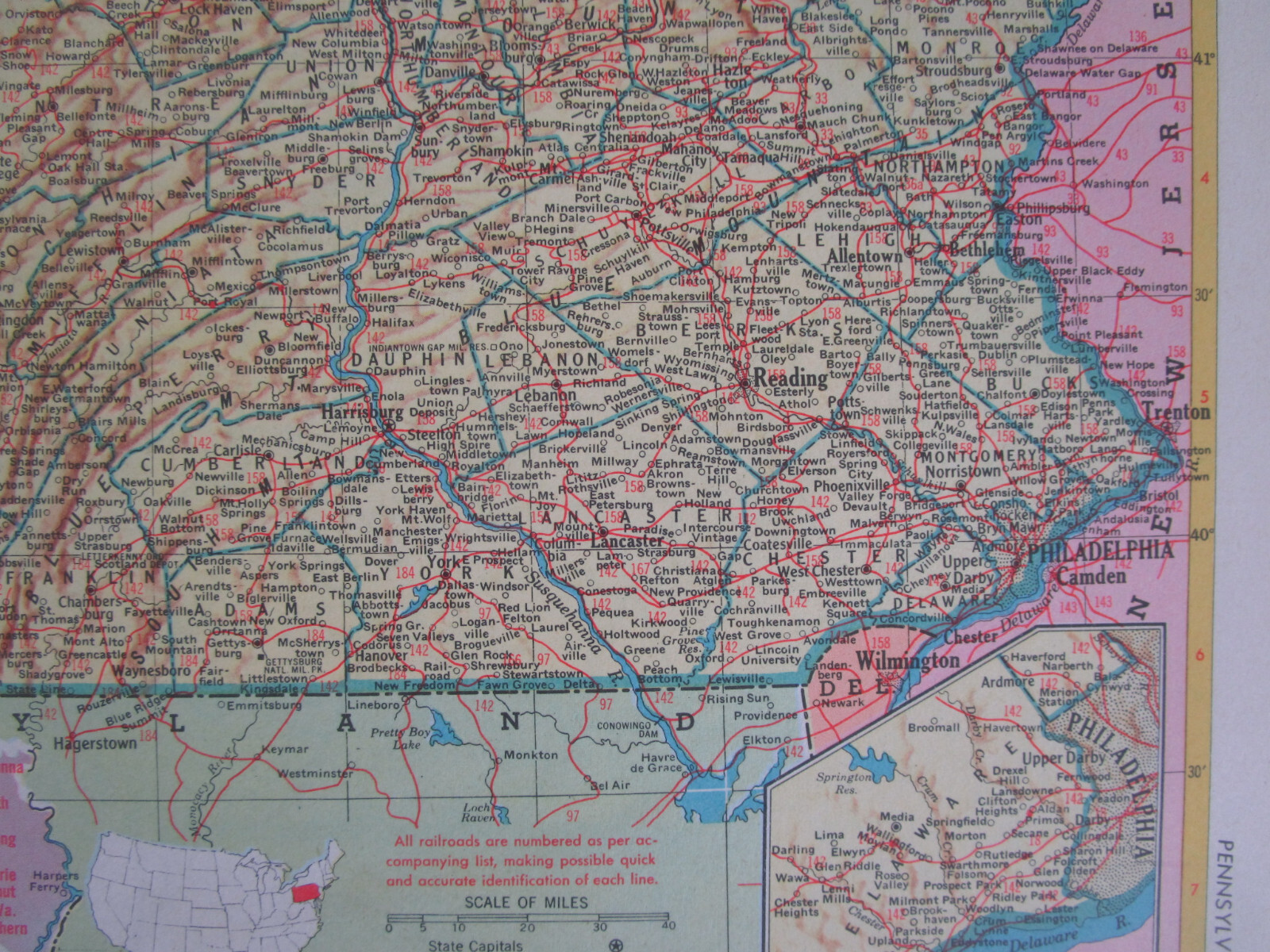 PA SC 1952 PENNSYLVANIA State RAILROAD Map STEWARTSTOWN RR or SOUTH CAROLINA Map